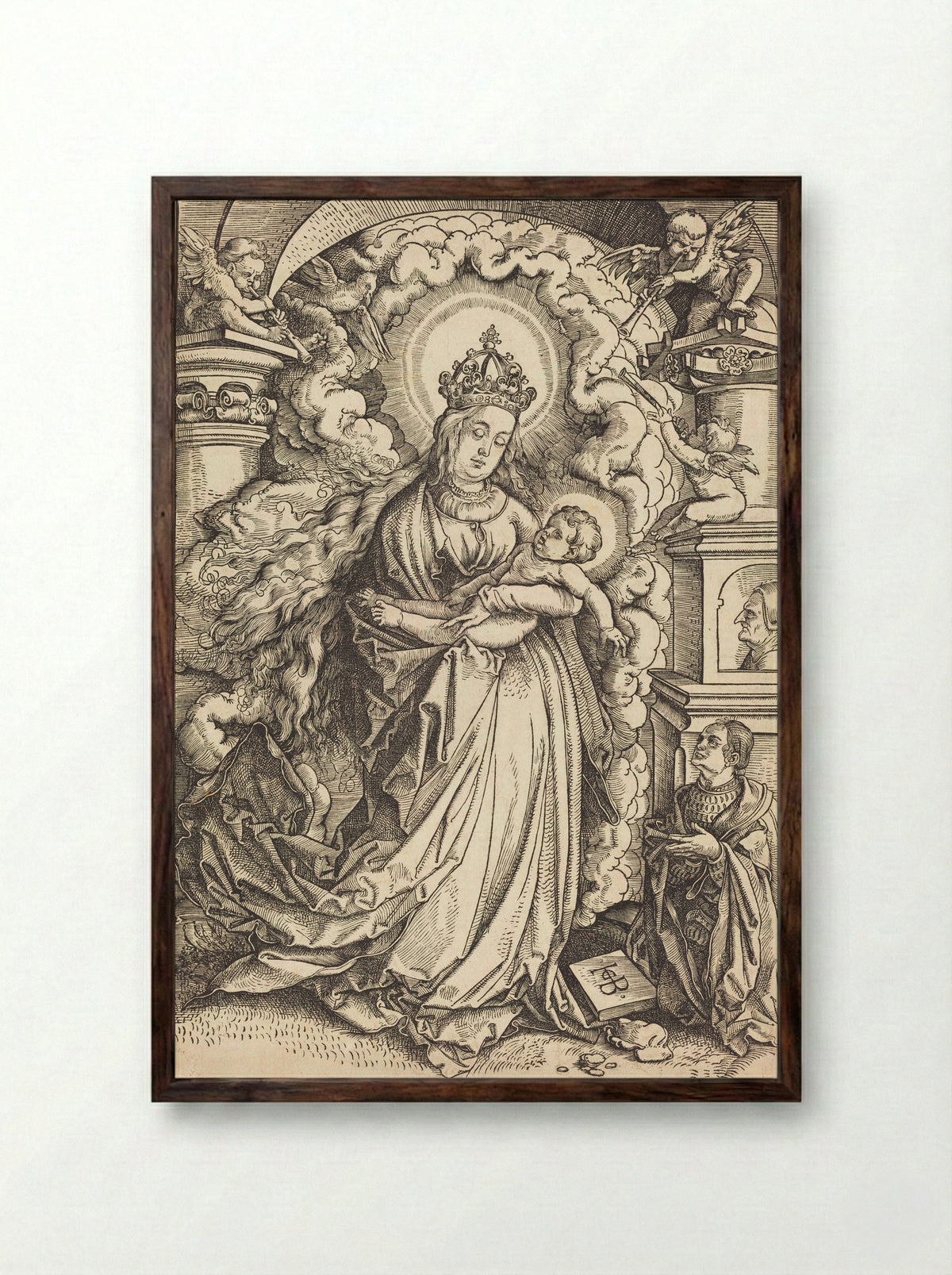 Madonna and Child with a Donor - Hans Baldung Grien - Framed Print Dark Wood