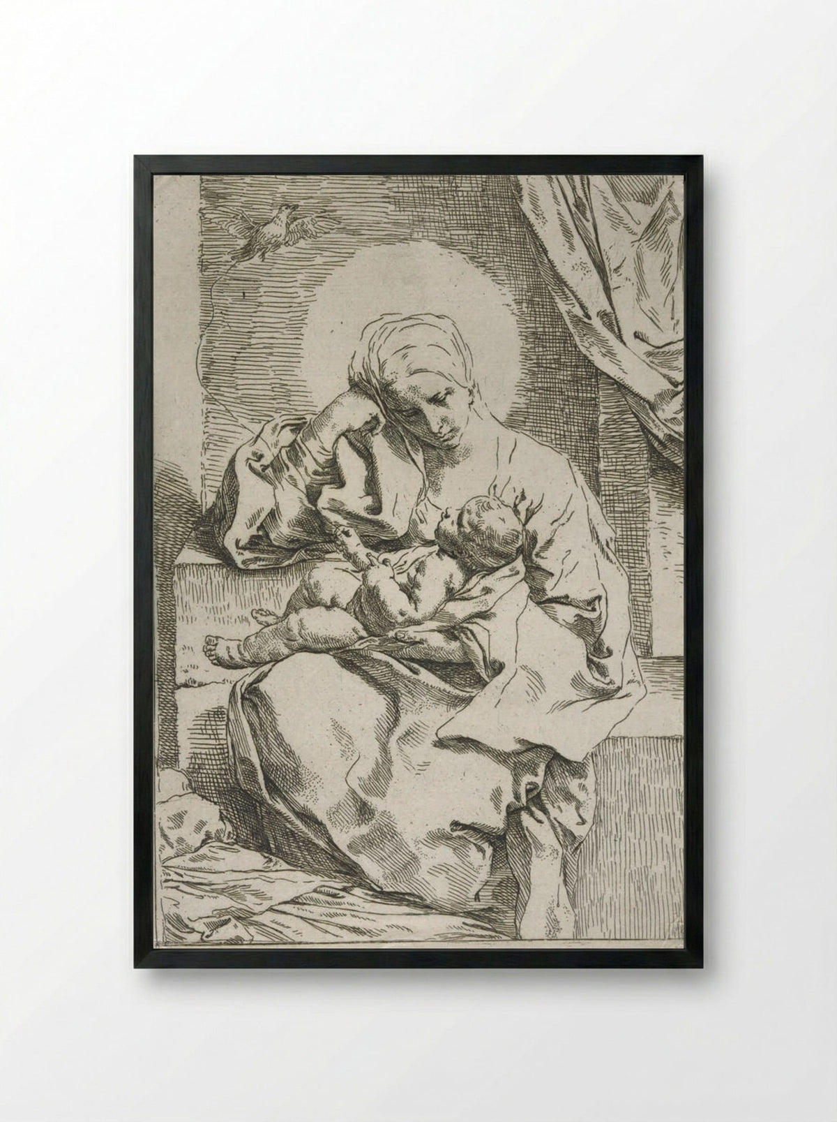 Madonna and Child with a Dove - Simone Cantarini - Framed Print Black