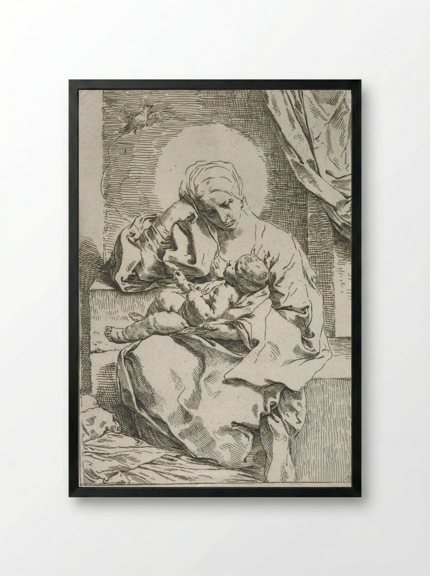 Madonna and Child with a Dove - Simone Cantarini - Framed Print Black