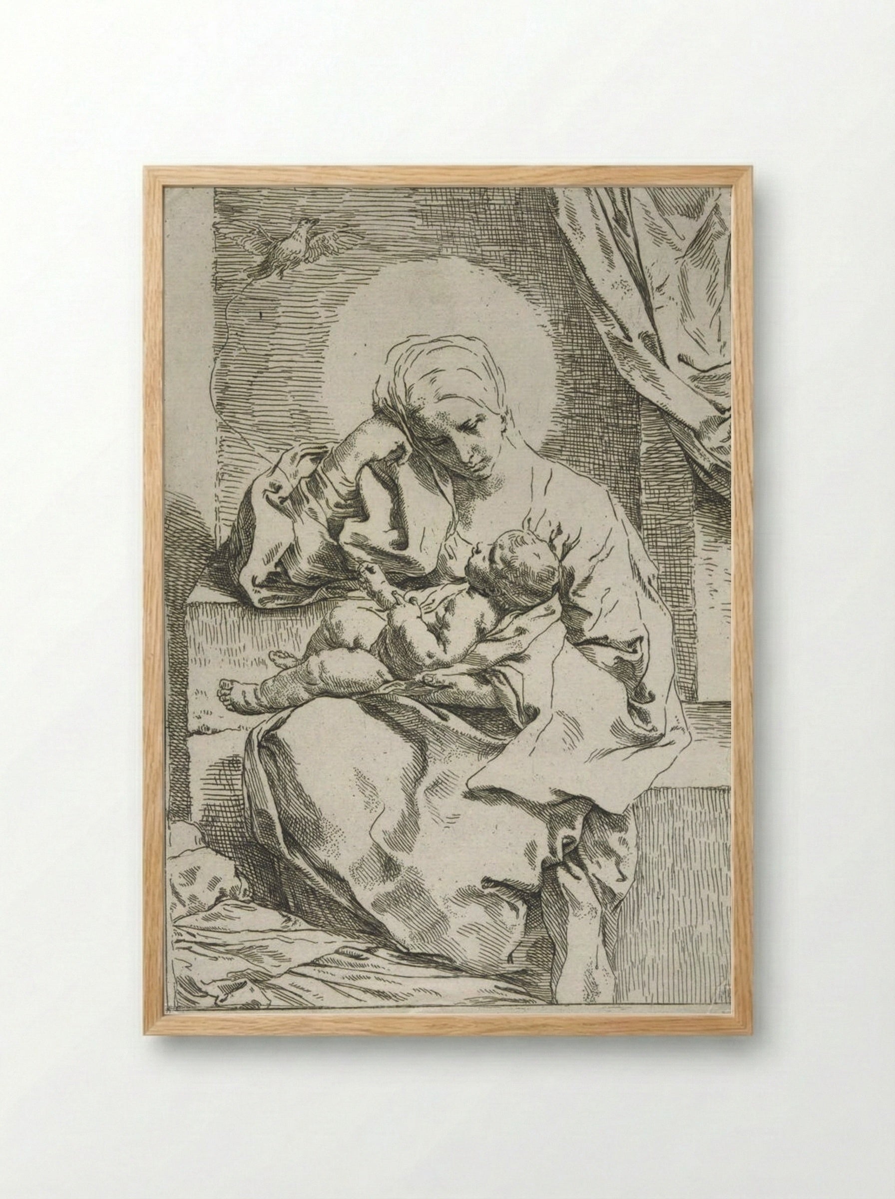 Madonna and Child with a Dove - Simone Cantarini - Framed Print Wood