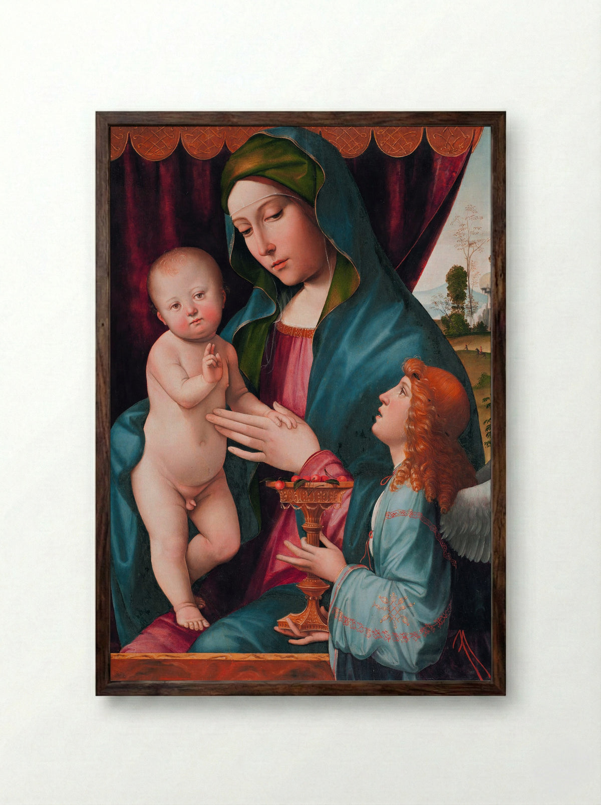 Madonna and Child with an Angel - Francesco Francia - Framed Print Dark Wood