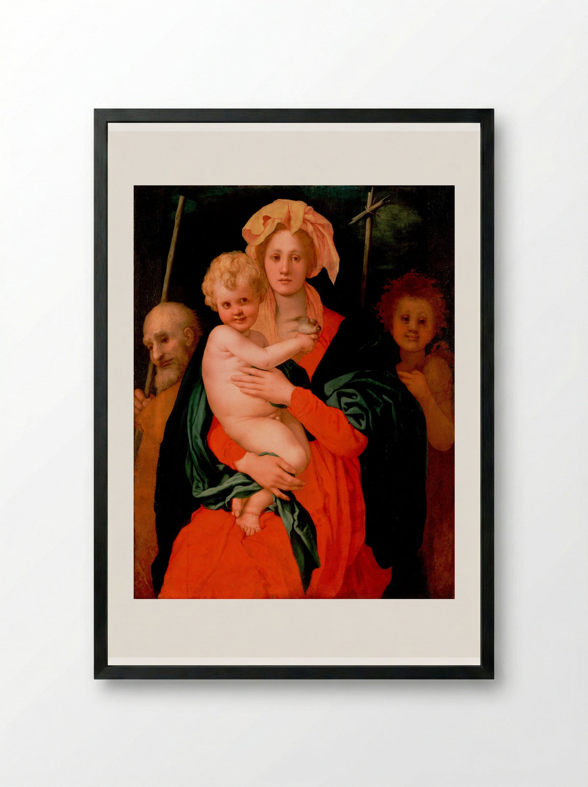 Madonna and Child with the Infant Saint John the Baptist - Jacopo Pontormo - Framed Print Black