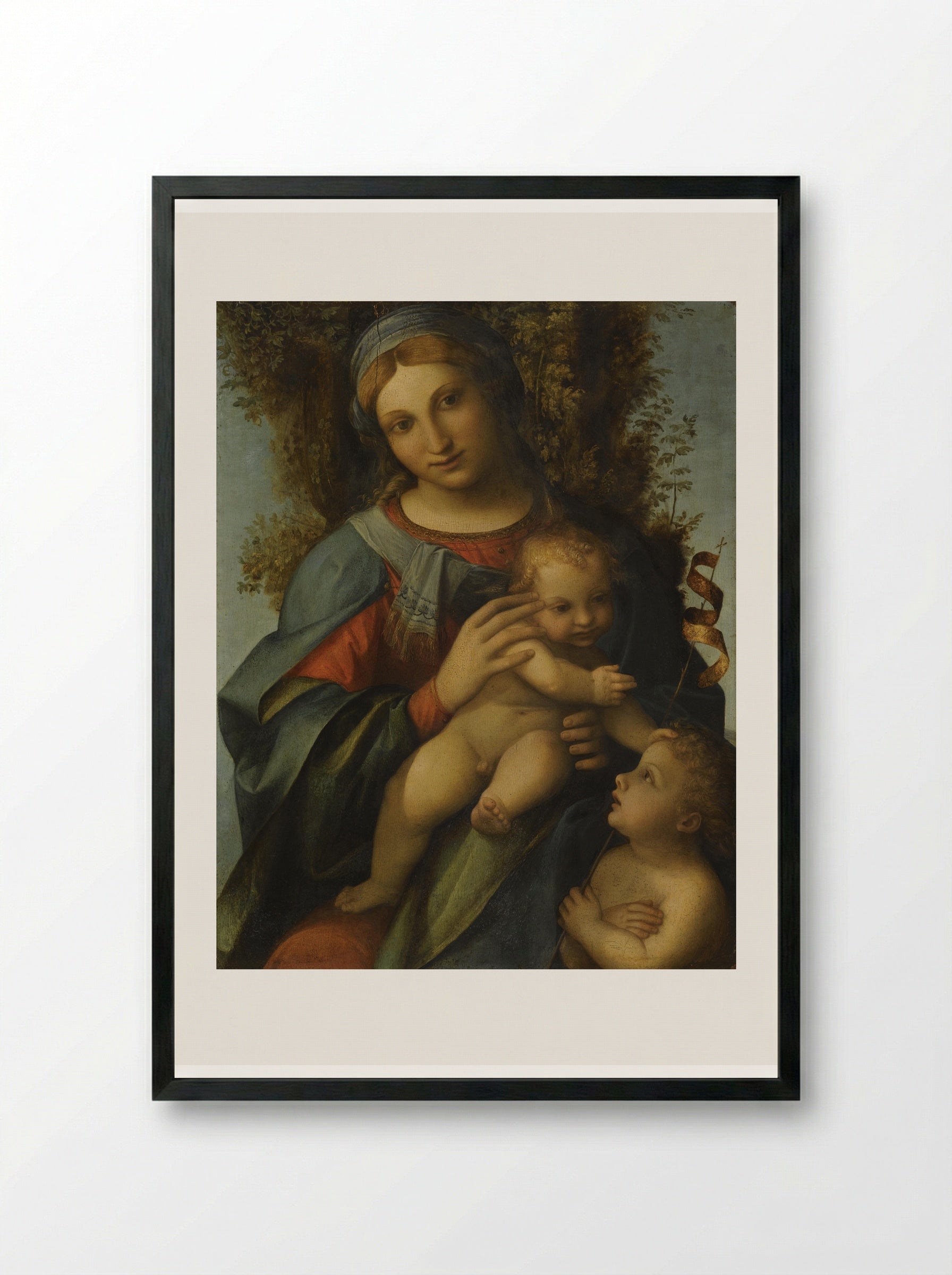 Madonna and Child with the Infant Saint John the Baptist - Antonio da Correggio - Framed Print Black