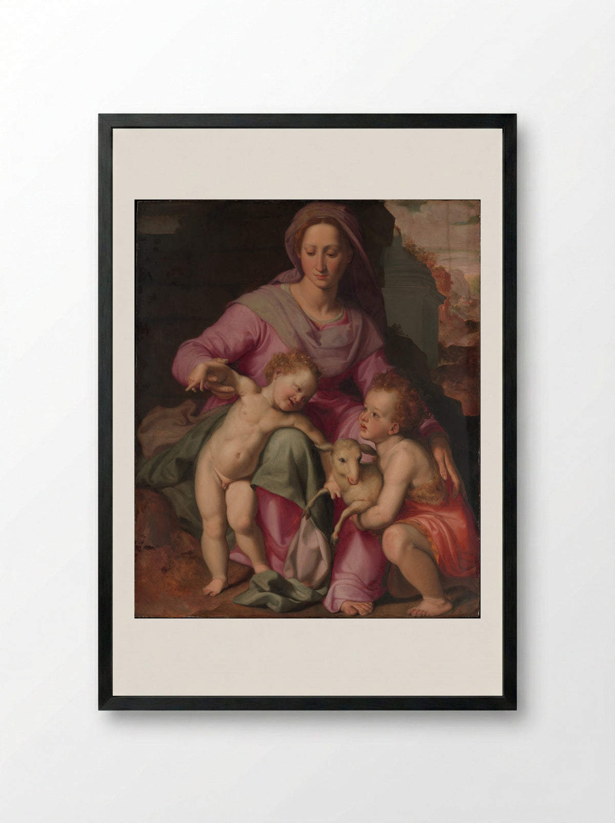 Madonna and Child with the Infant Saint John the Baptist - Santi di Tito - Framed Print Black