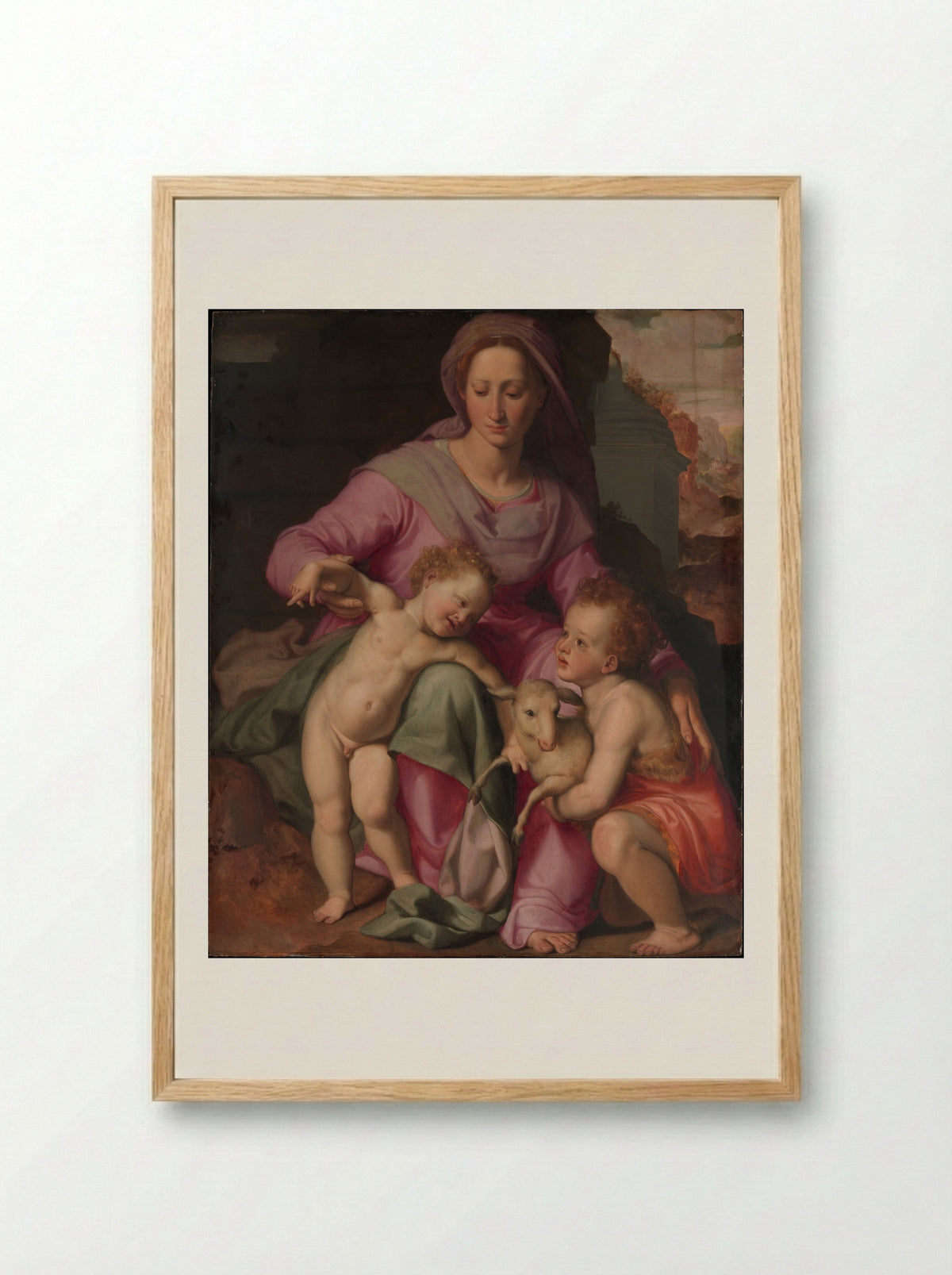 Madonna and Child with the Infant Saint John the Baptist - Santi di Tito - Framed Print Wood