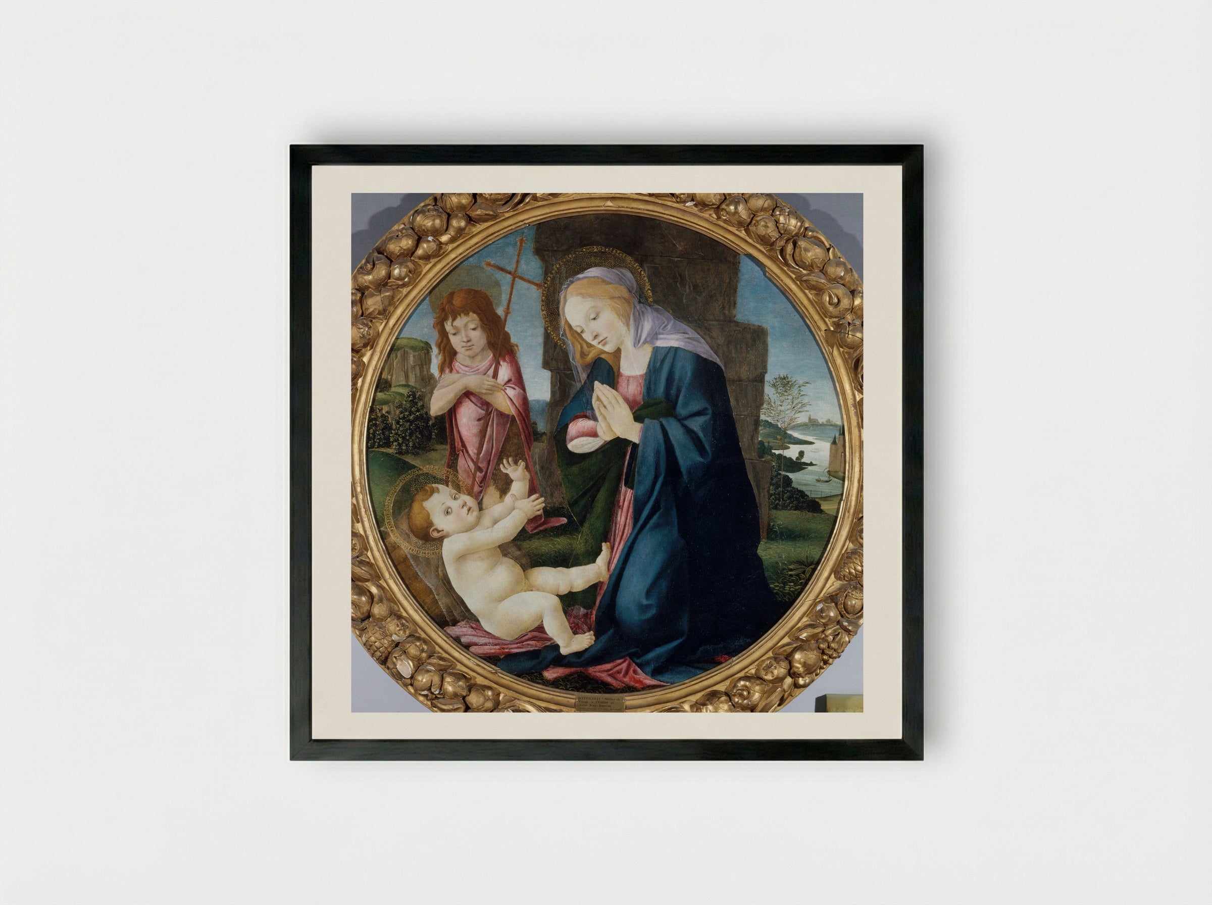 Madonna and Child with the Young Saint John the Baptist - Sandro Botticelli - Framed Print Black