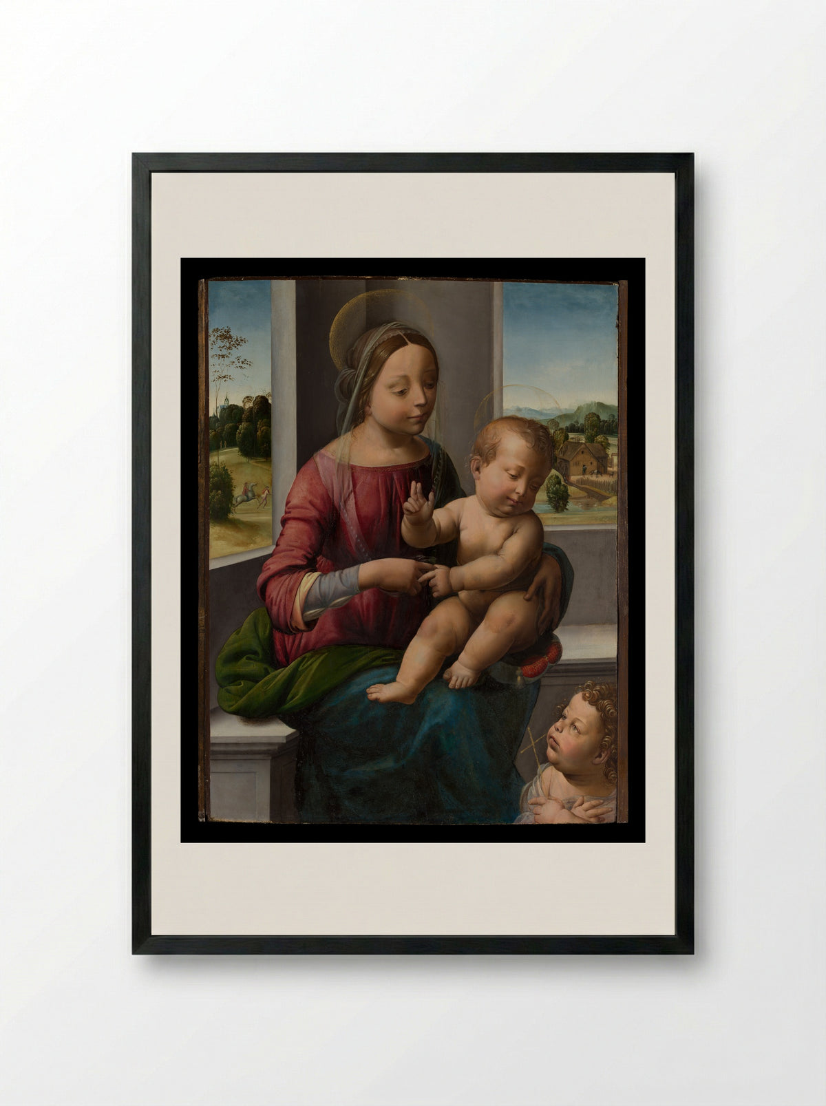 Madonna and Child with the Young Saint John the Baptist - Fra Bartolomeo - Framed Print Black