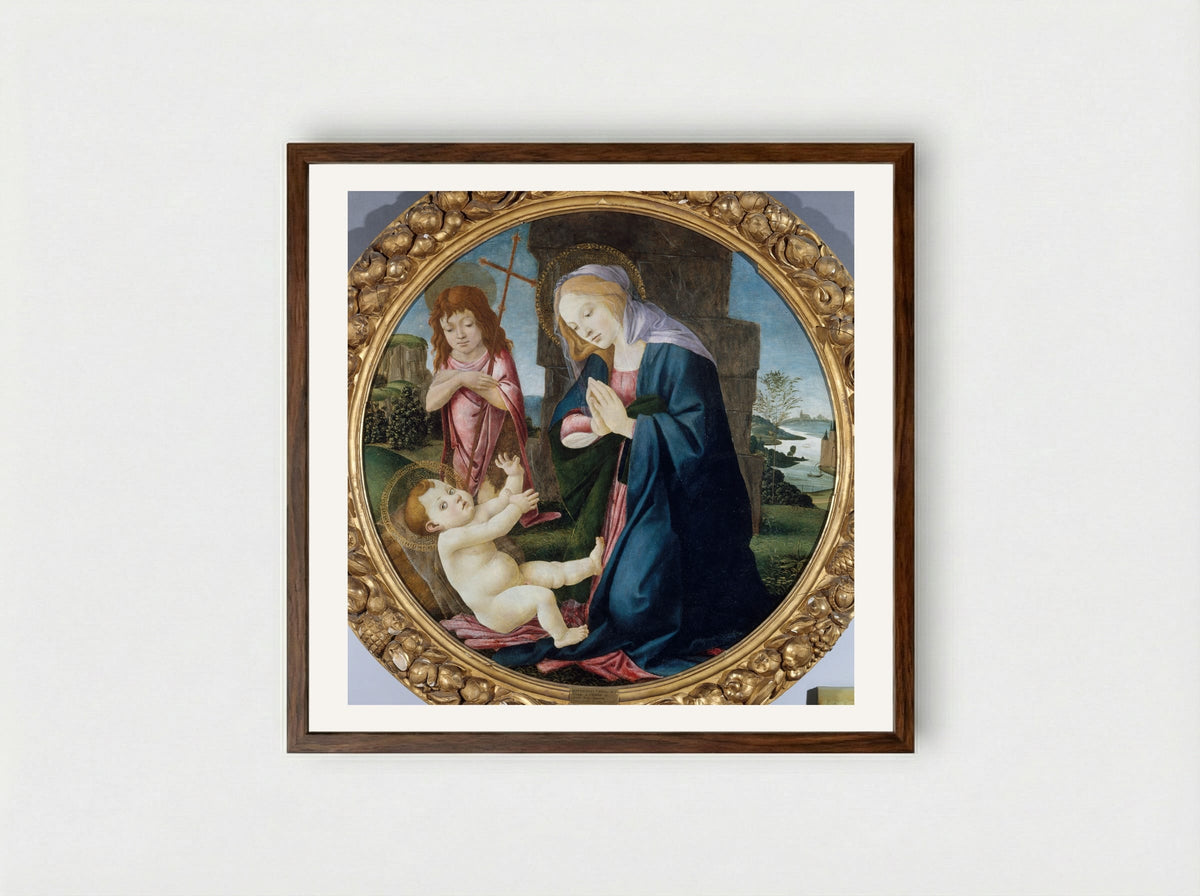 Madonna and Child with the Young Saint John the Baptist - Sandro Botticelli - Framed Print Dark Wood