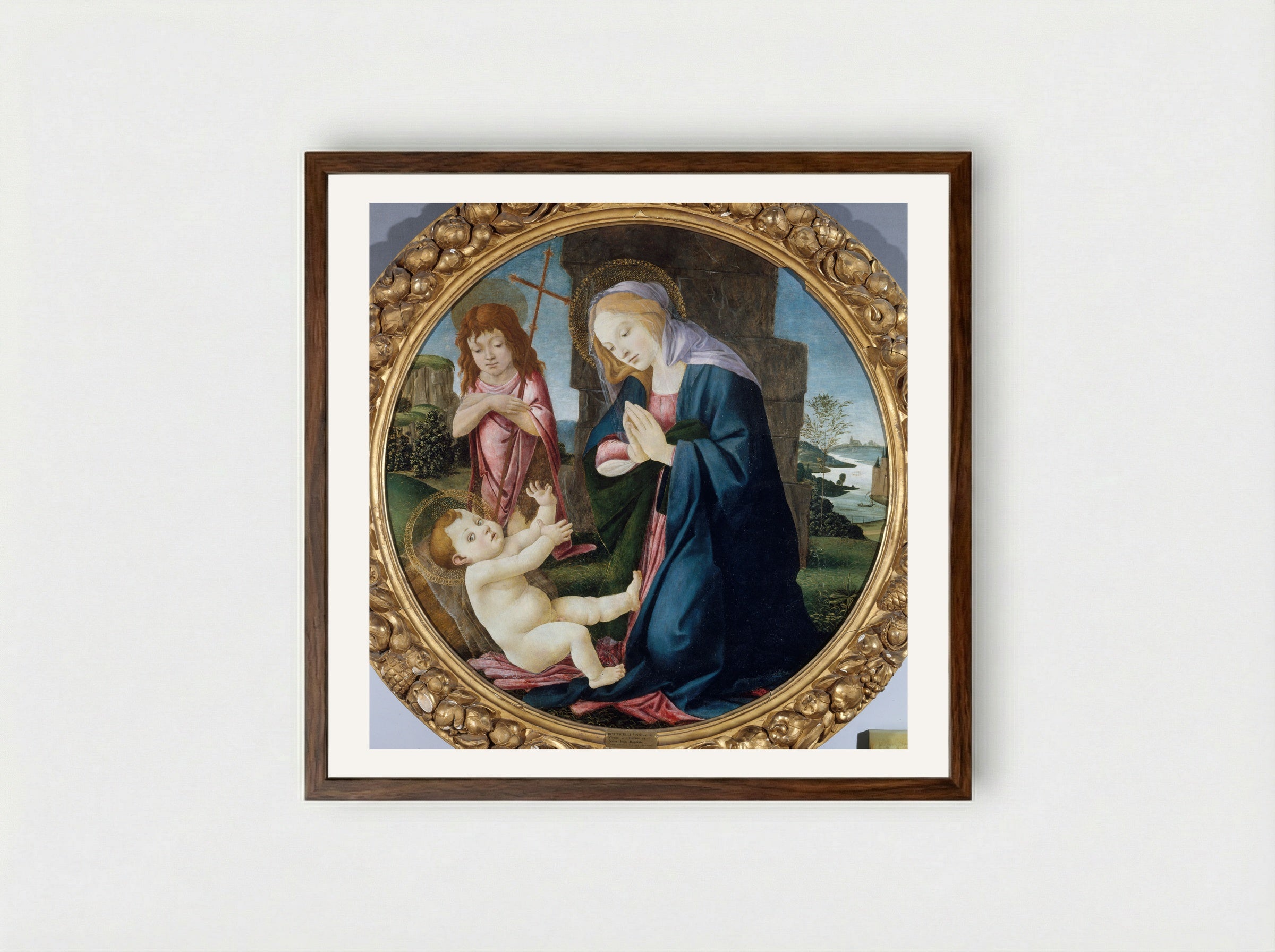 Madonna and Child with the Young Saint John the Baptist - Sandro Botticelli - Framed Print Dark Wood