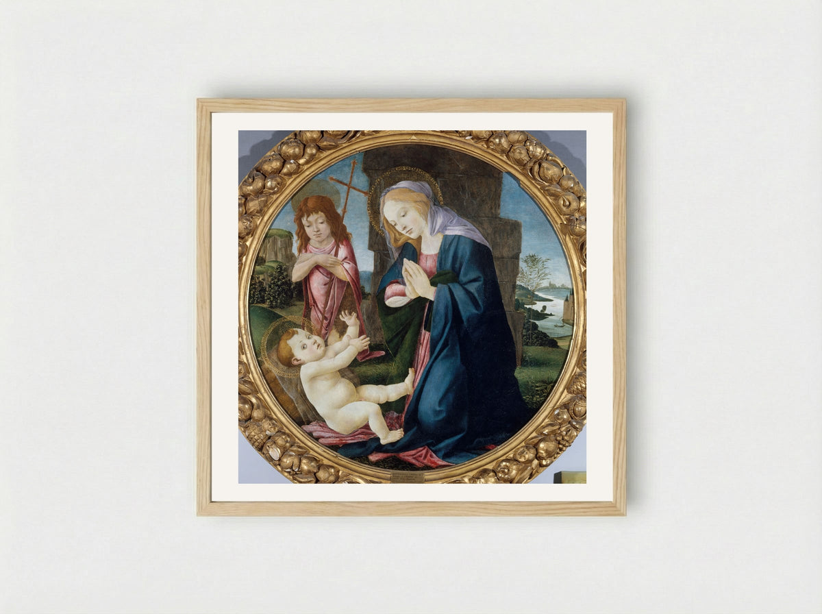 Madonna and Child with the Young Saint John the Baptist - Sandro Botticelli - Framed Print Wood