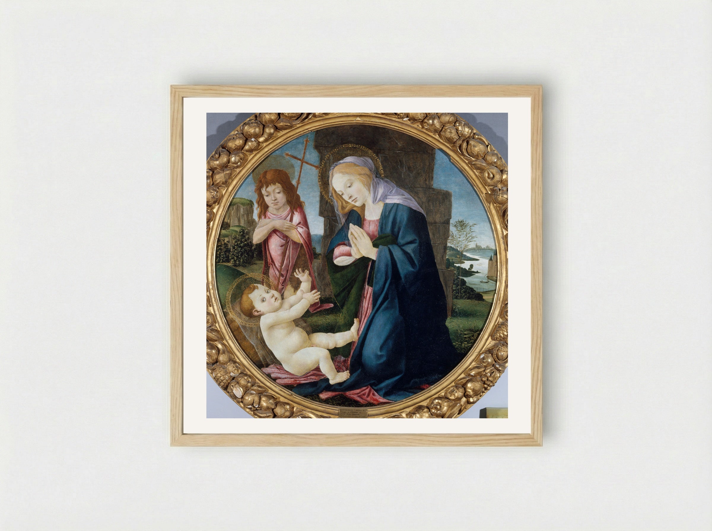 Madonna and Child with the Young Saint John the Baptist - Sandro Botticelli - Framed Print Wood