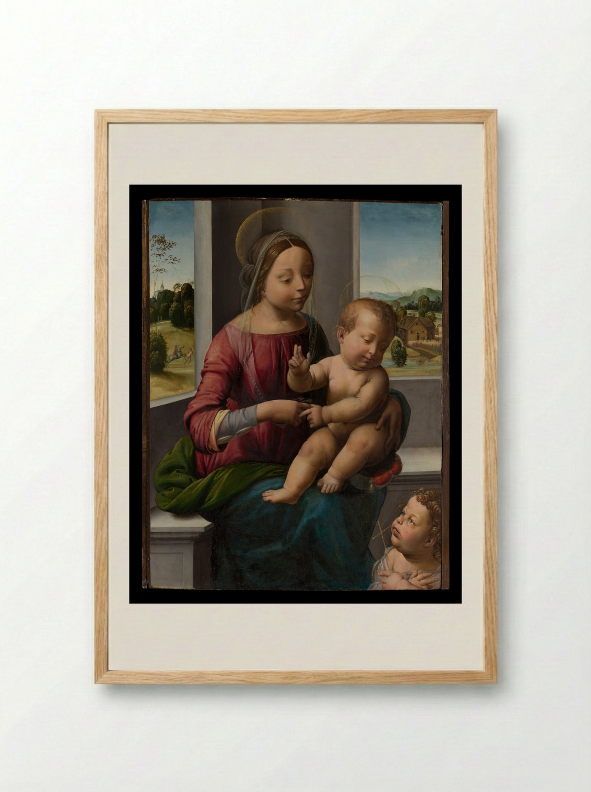 Madonna and Child with the Young Saint John the Baptist - Fra Bartolomeo - Framed Print Wood