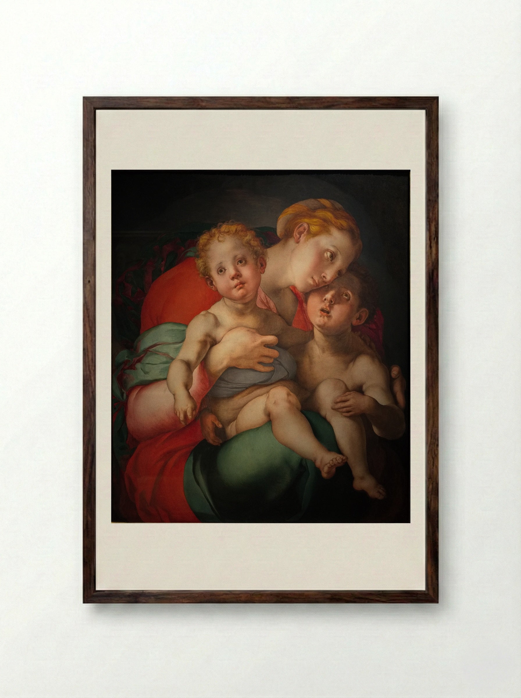 Madonna and Child with the Young Saint John - Jacopo Pontormo - Framed Print Dark Wood