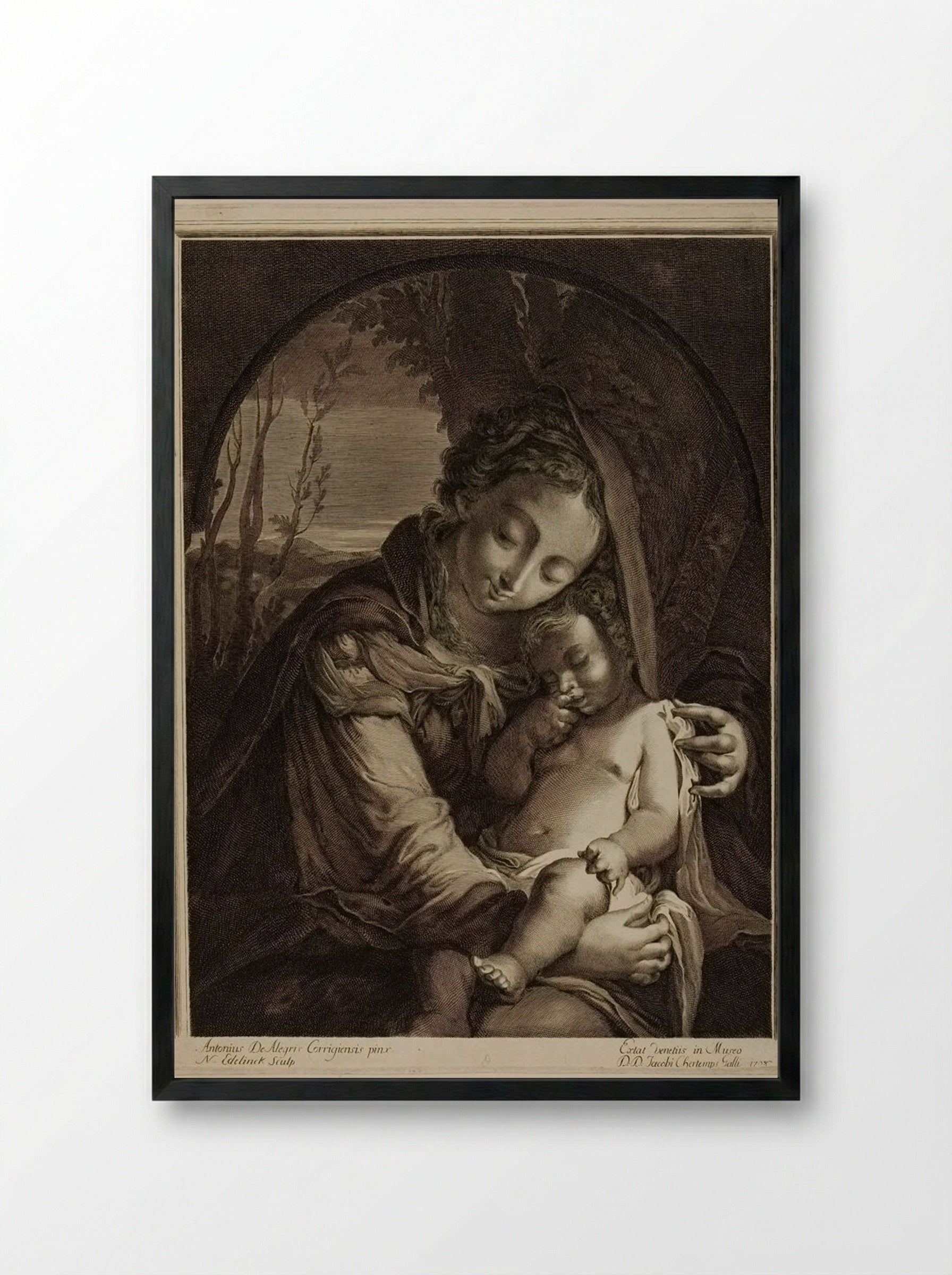 Madonna and Child - Nicolas Edelinck - Framed Print Black
