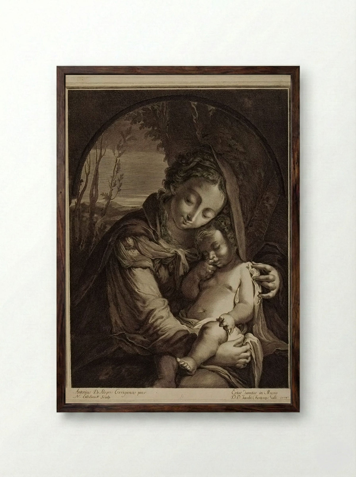 Madonna and Child - Nicolas Edelinck - Framed Print Dark Wood