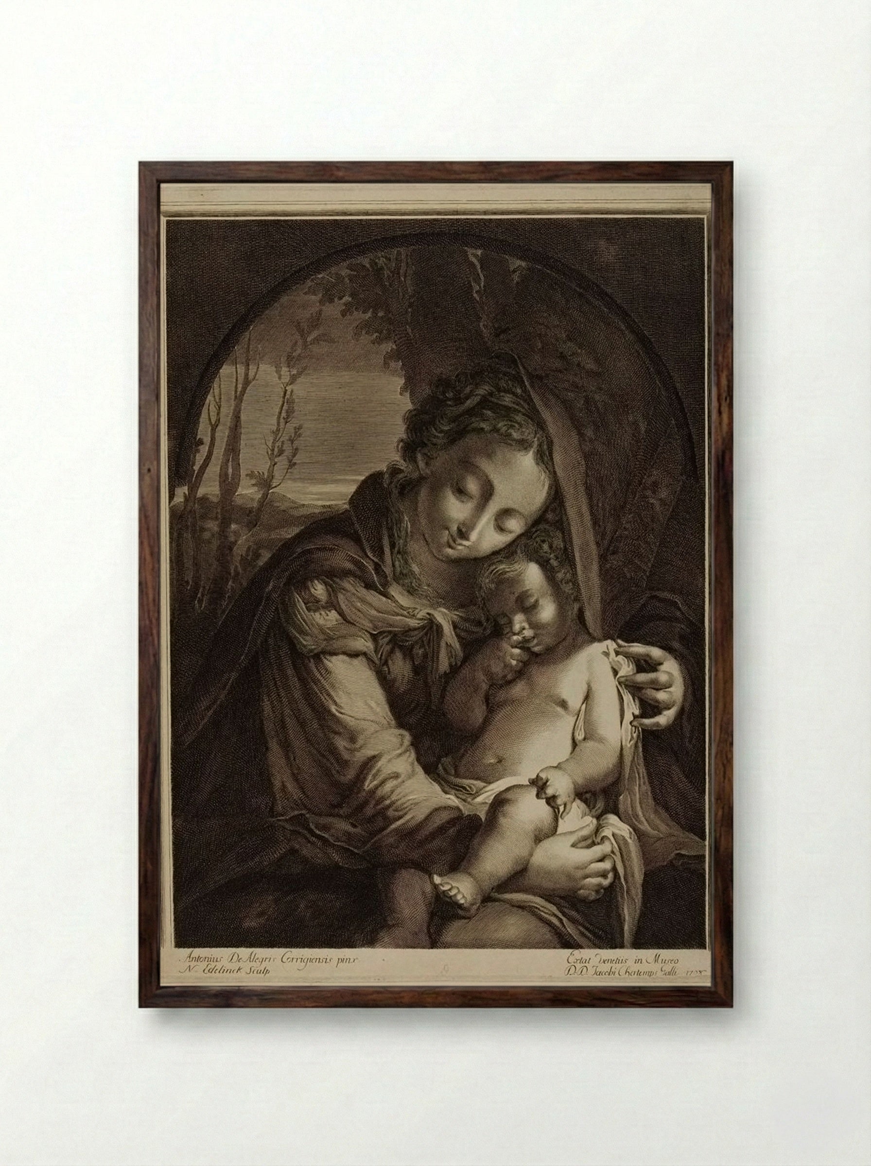 Madonna and Child - Nicolas Edelinck - Framed Print Dark Wood