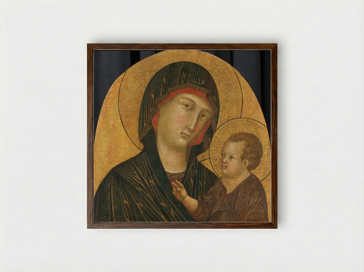 Madonna and Child - Master of Badia a Isola - Framed Print Dark Wood