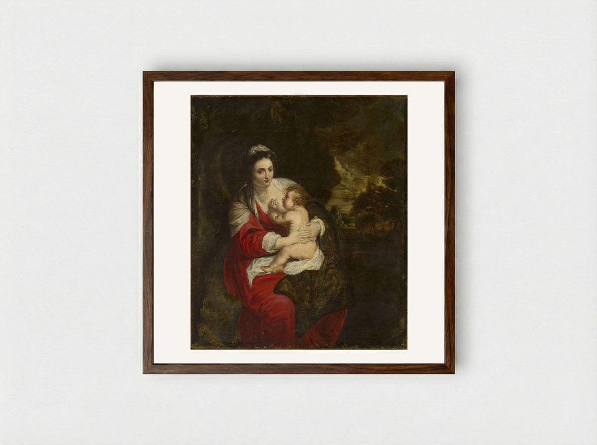 Madonna and Child - Erasmus Quellinus II - Framed Print Dark Wood