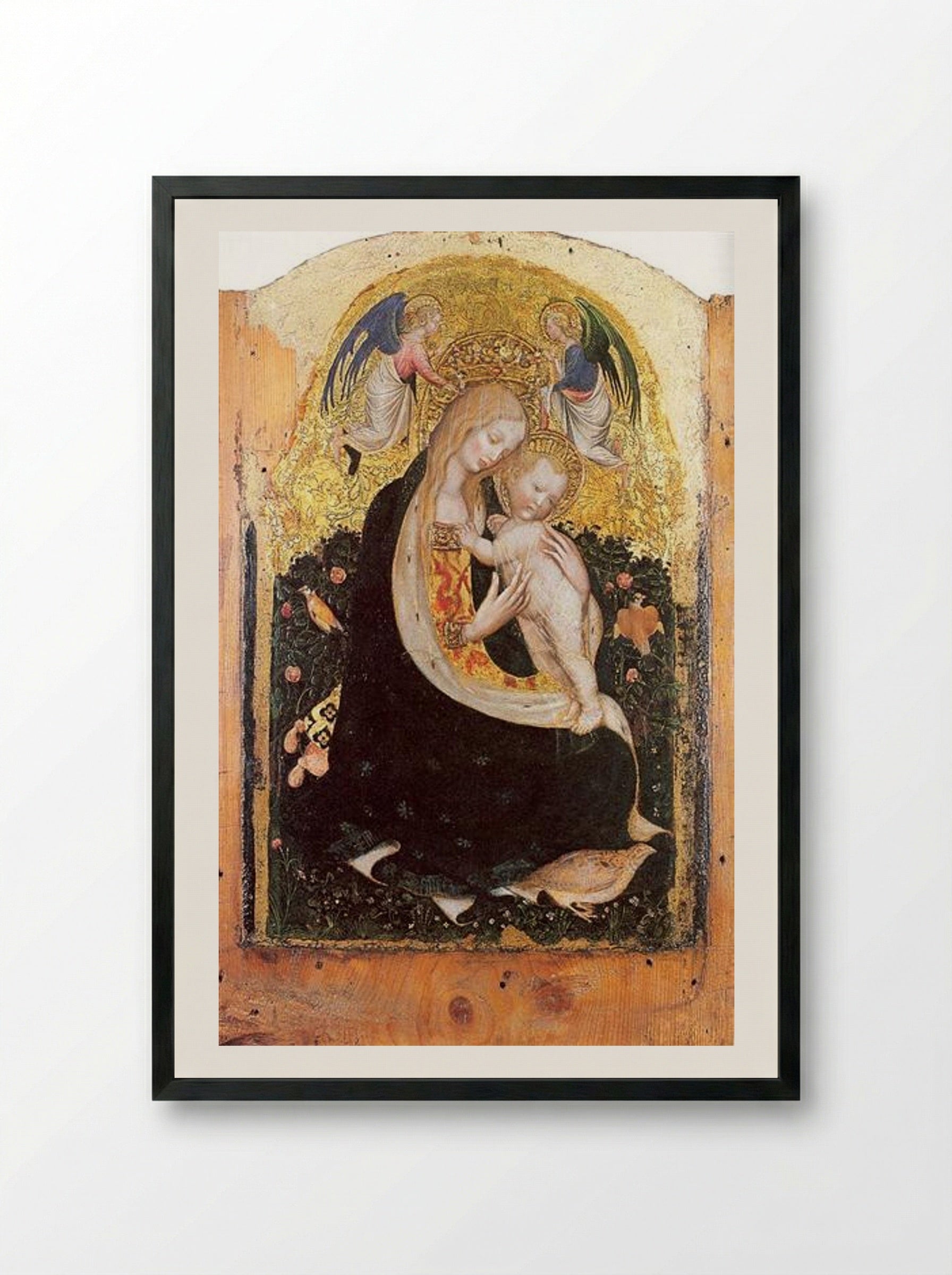 Madonna and Quail - Pisanello - Framed Print Black