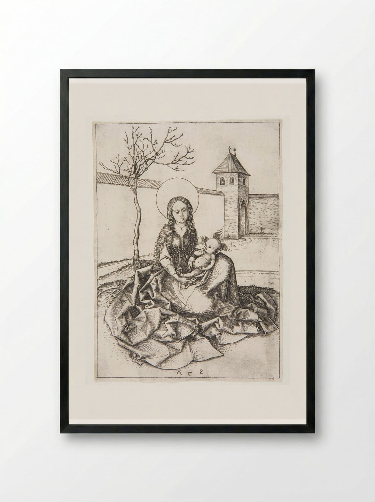 Madonna in a Courtyard - Martin Schongauer - Framed Print Black