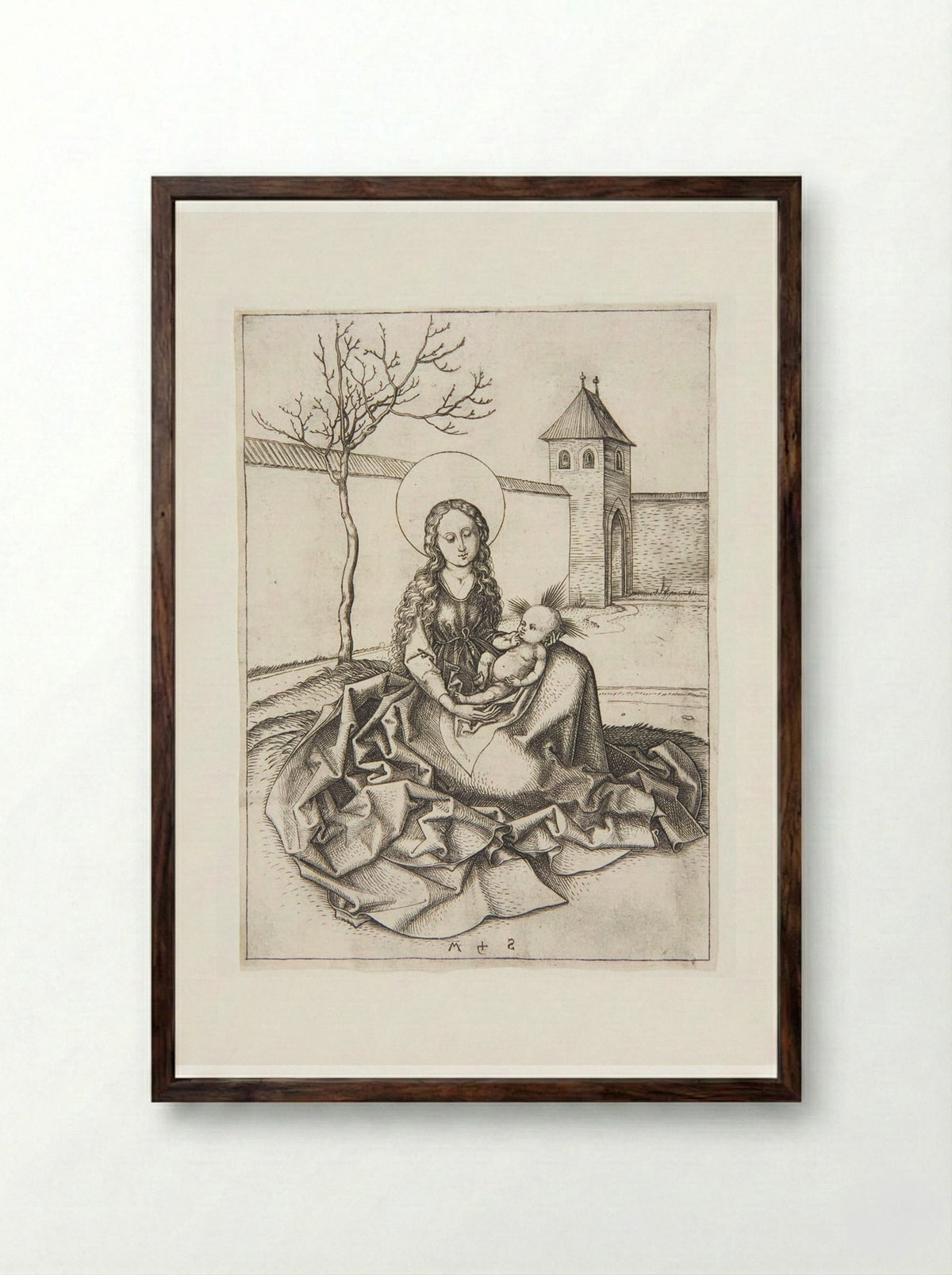 Madonna in a Courtyard - Martin Schongauer - Framed Print Dark Wood