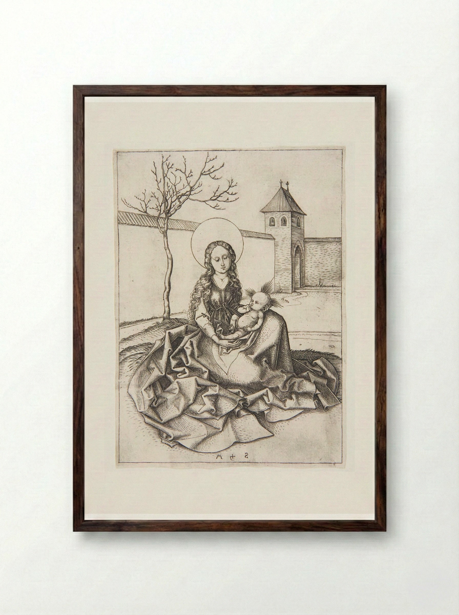 Madonna in a Courtyard - Martin Schongauer - Framed Print Dark Wood