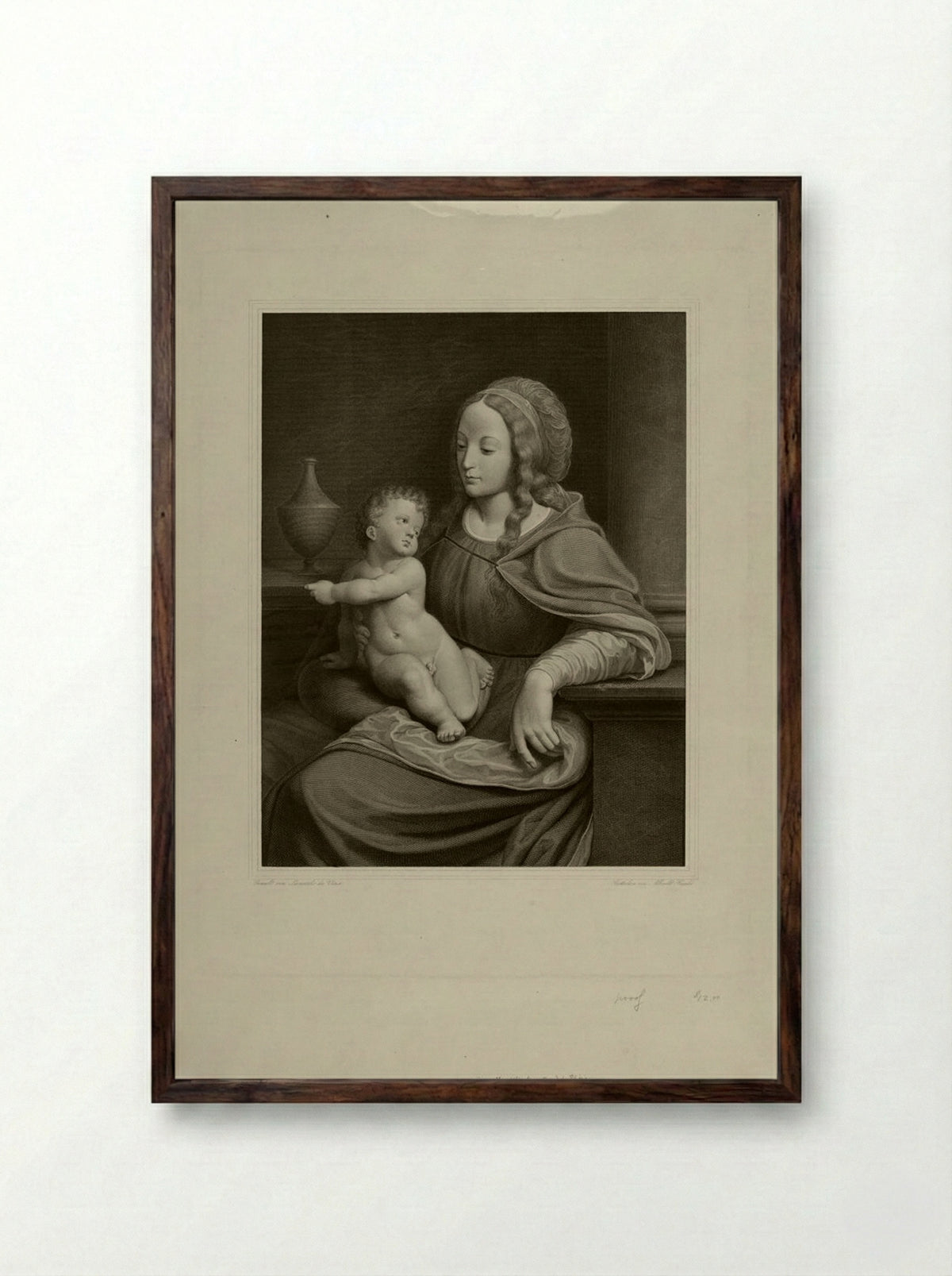 Madonna of Count Schönborn at Pommersefelden - Albrecht Christoph Reindel - Framed Print Dark Wood