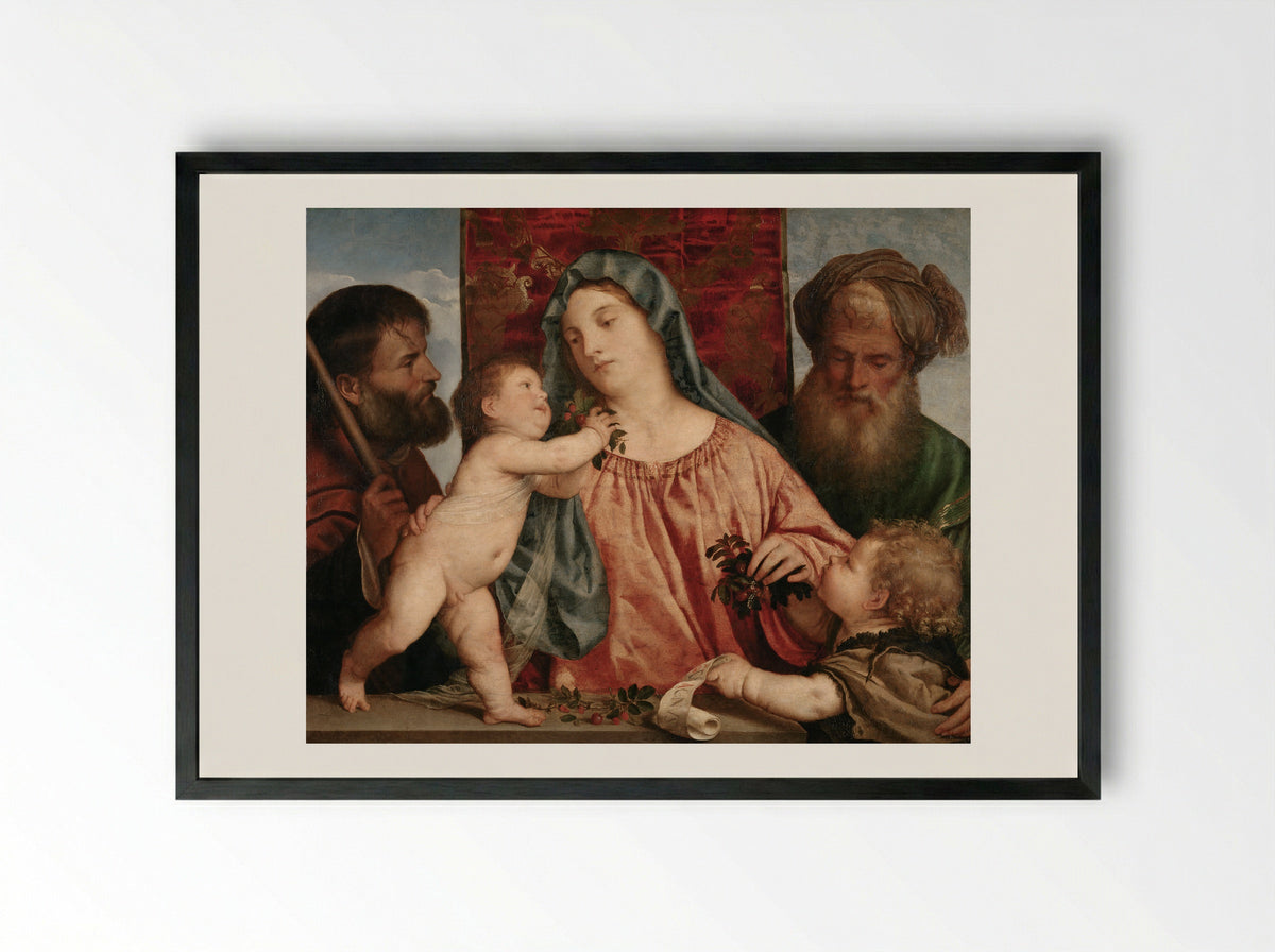 Madonna of the Cherries - Titian - Framed Print Black