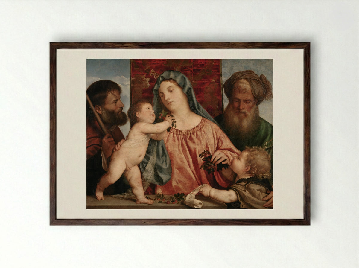 Madonna of the Cherries - Titian - Framed Print Dark Wood
