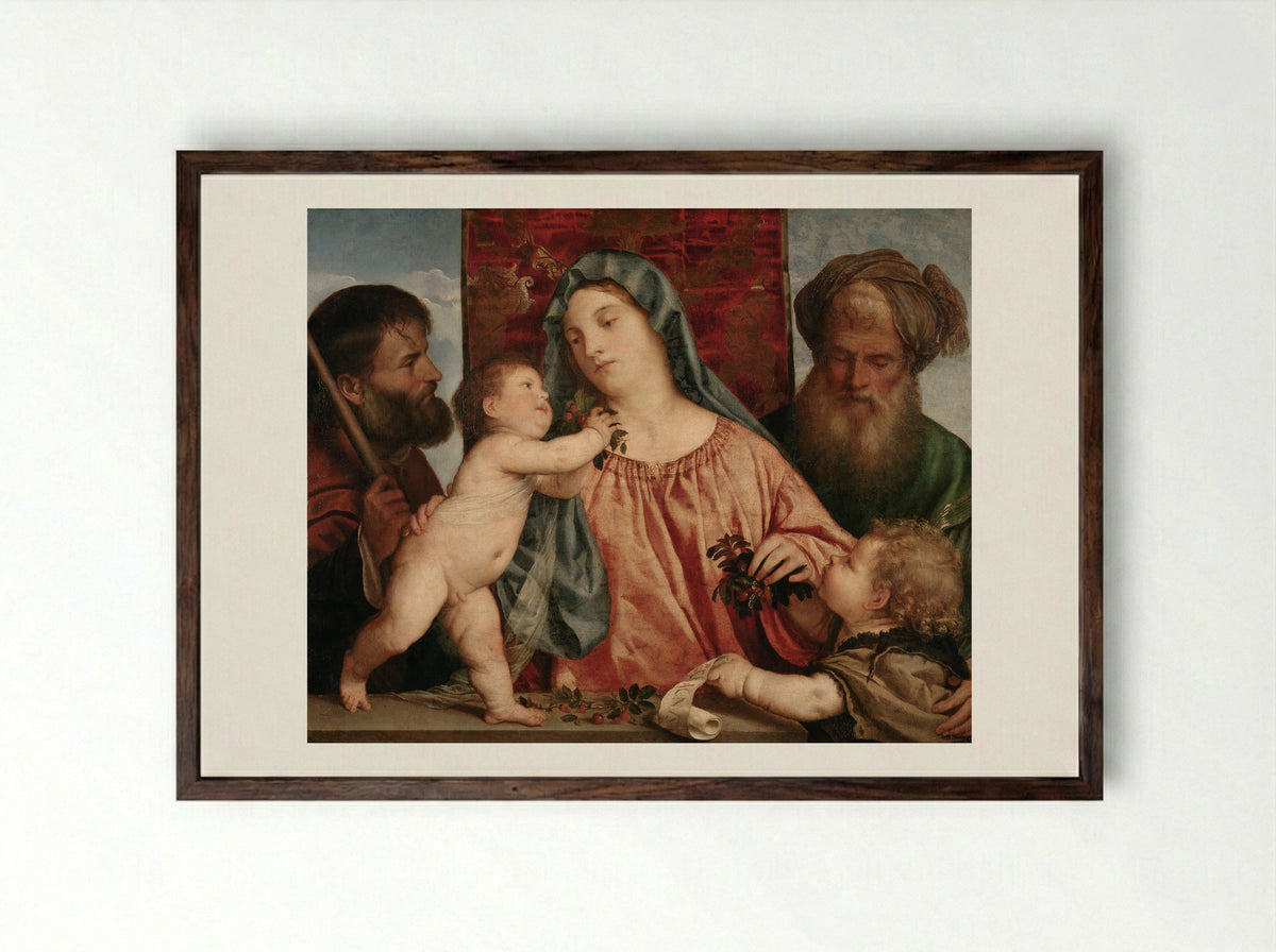 Madonna of the Cherries - Titian - Framed Print Dark Wood