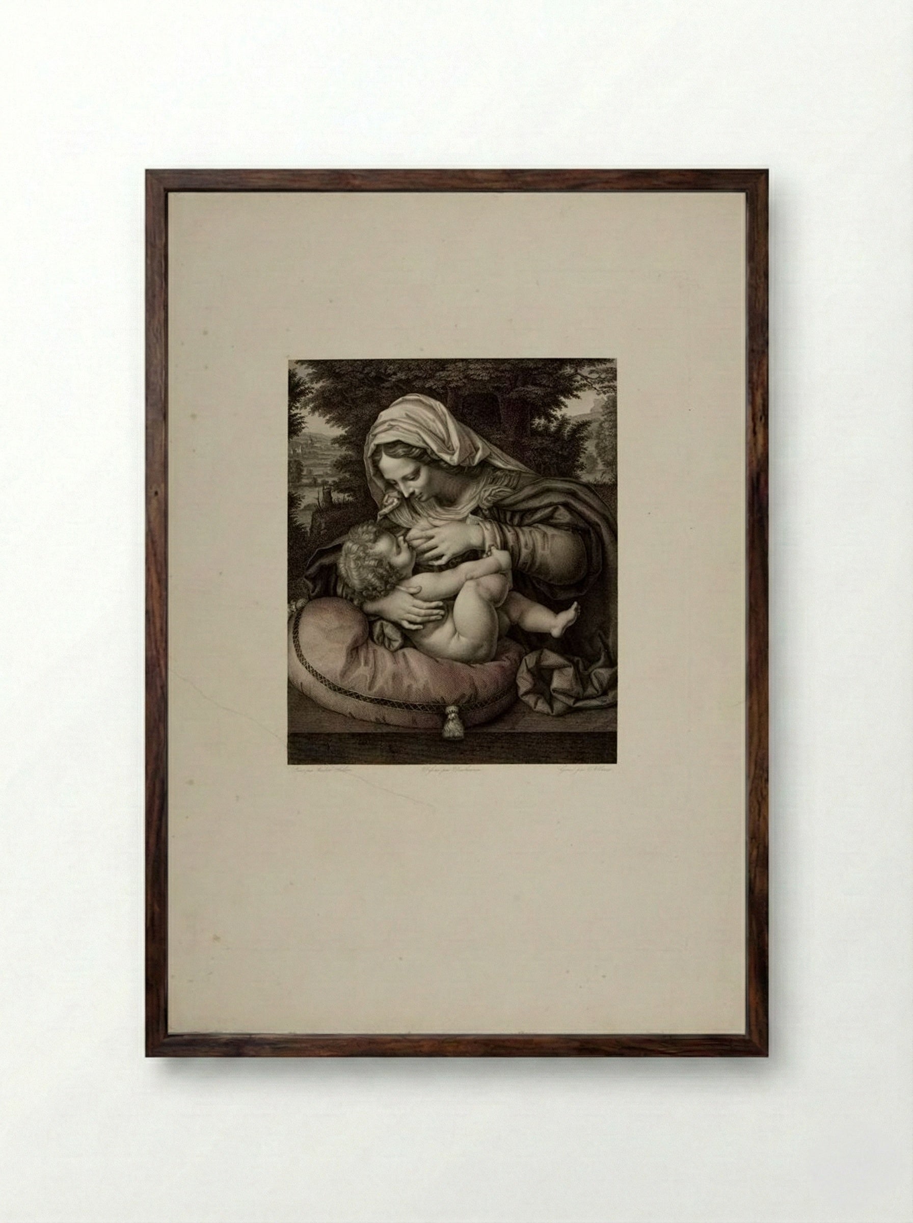 Madonna of the Green Cushion - Johann Conrad Ulmer - Framed Print Dark Wood