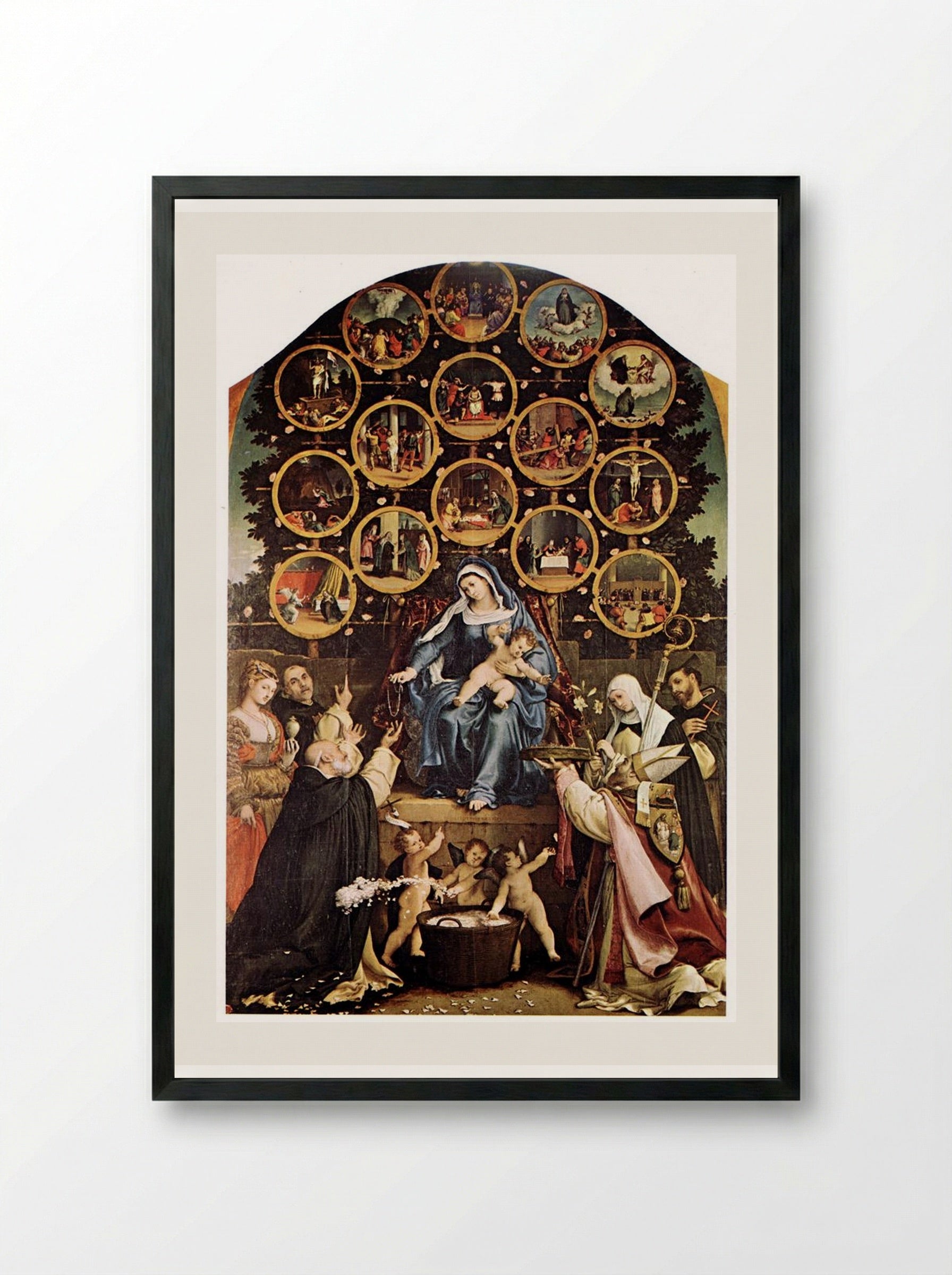 Madonna of the Rosary - Lorenzo Lotto - Framed Print Black