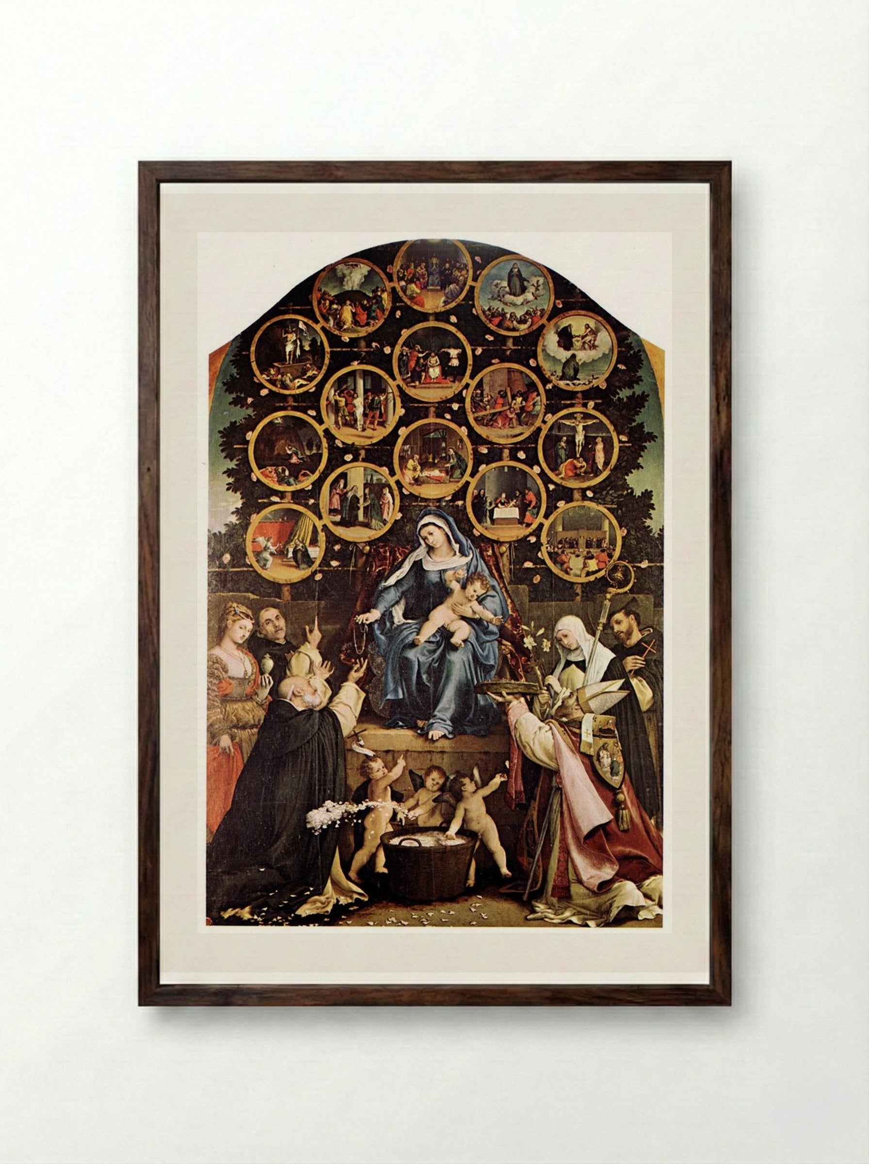 Madonna of the Rosary - Lorenzo Lotto - Framed Print Dark Wood