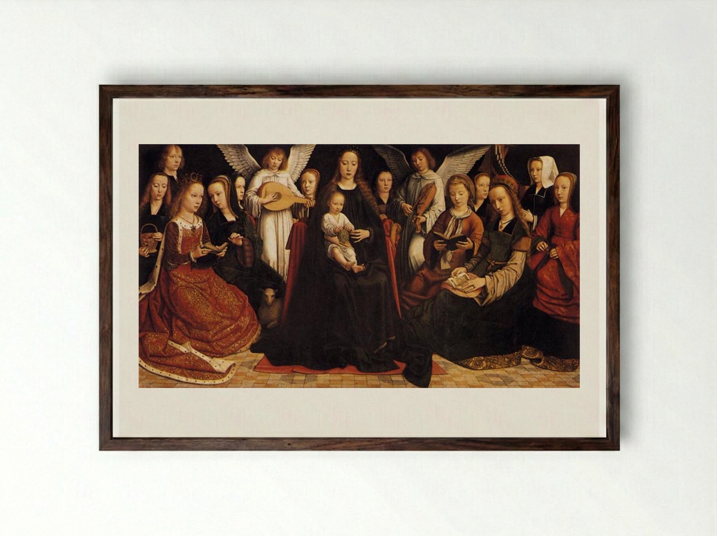 Madonna with Angels and Saints - Gerard David - Framed Print Dark Wood