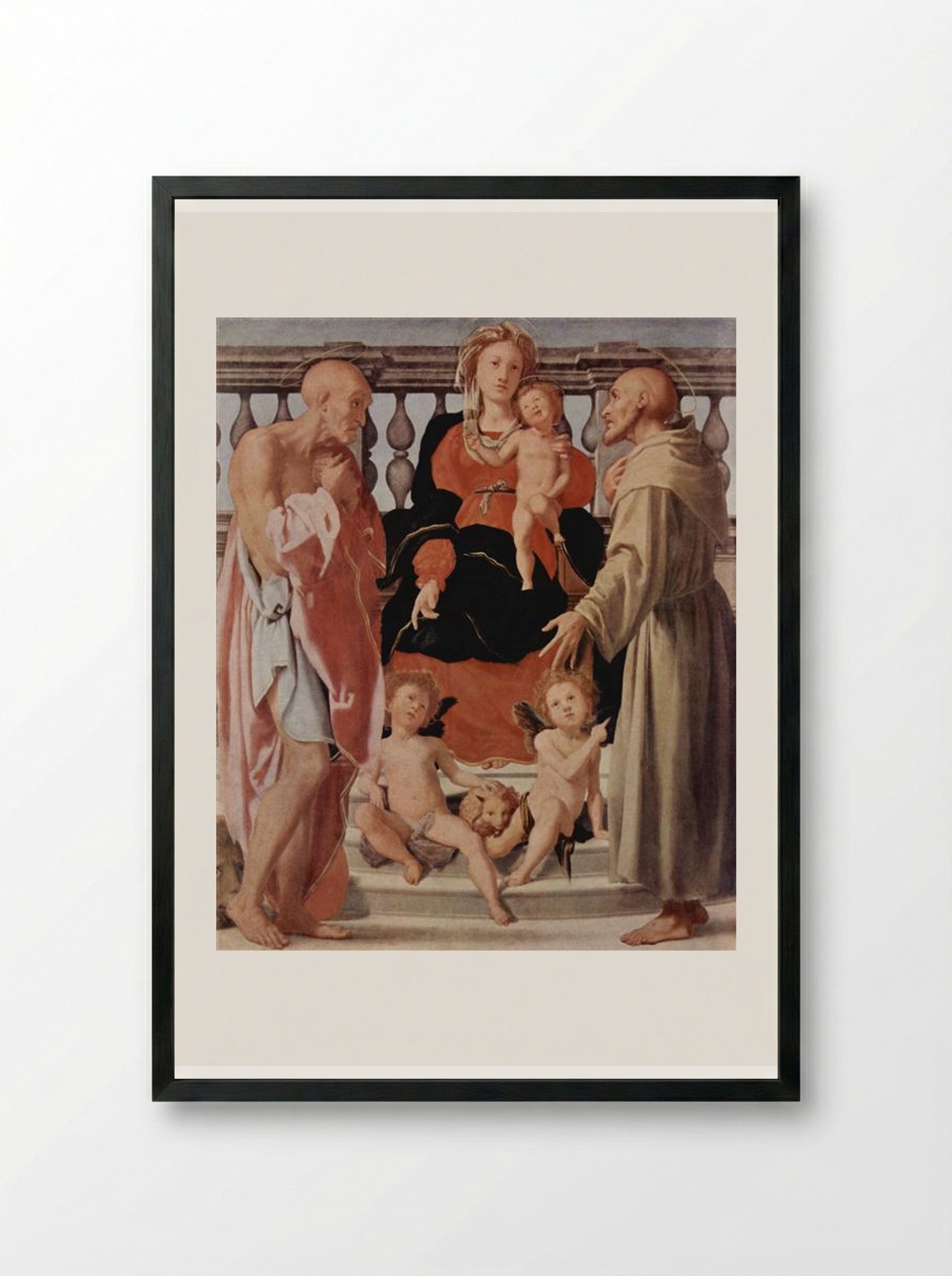 Madonna with St. Francis and St. Jerome - Jacopo Pontormo - Framed Print Black