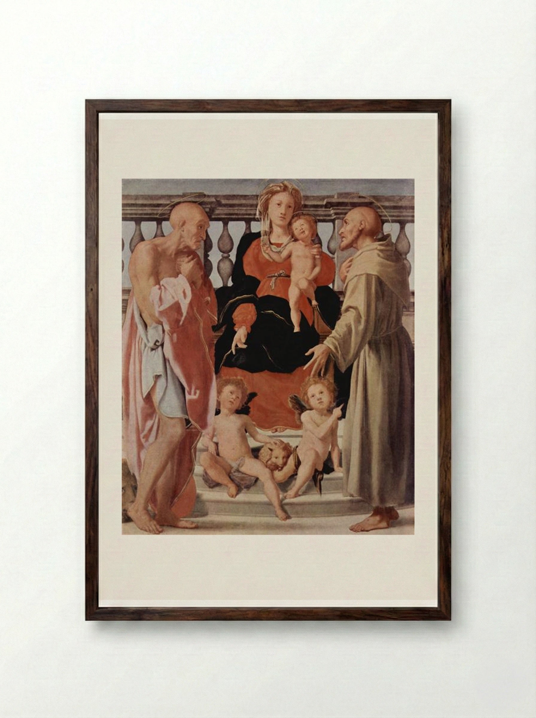 Madonna with St. Francis and St. Jerome - Jacopo Pontormo - Framed Print Dark Wood