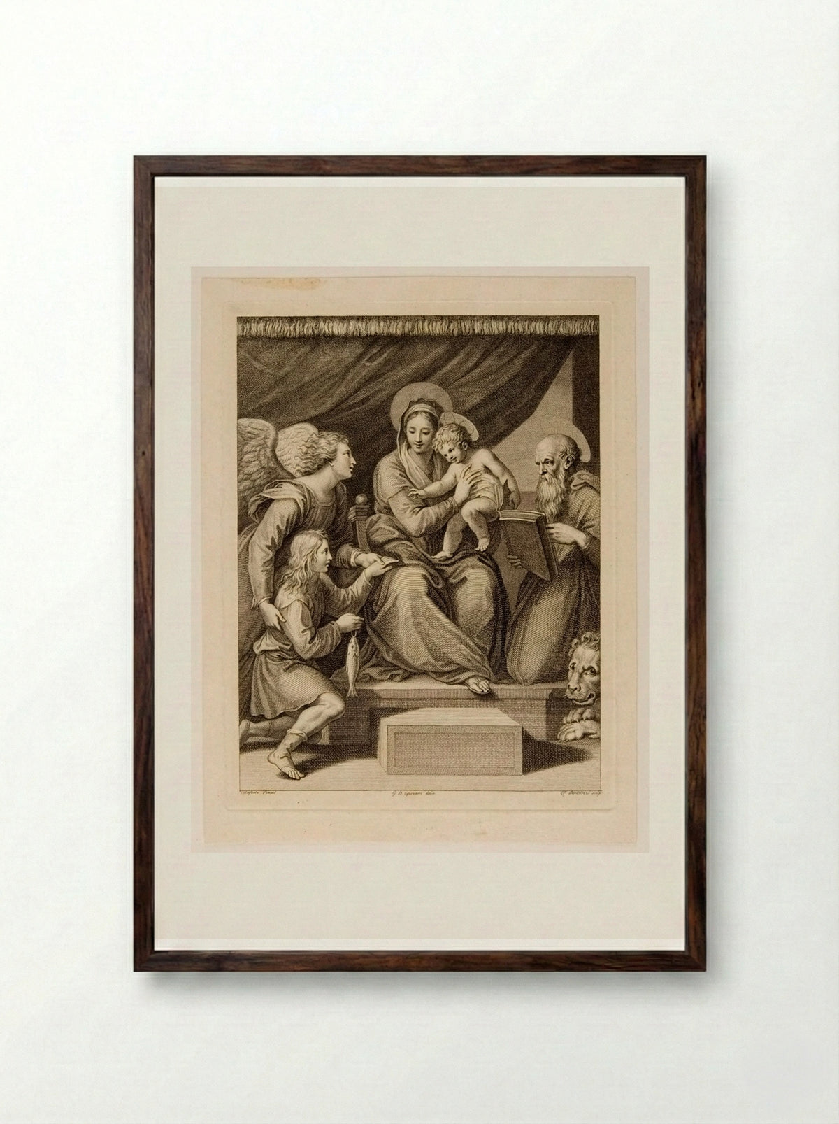 Madonna with the Fish (After Raphael) - Francesco Bartolozzi - Framed Print Dark Wood