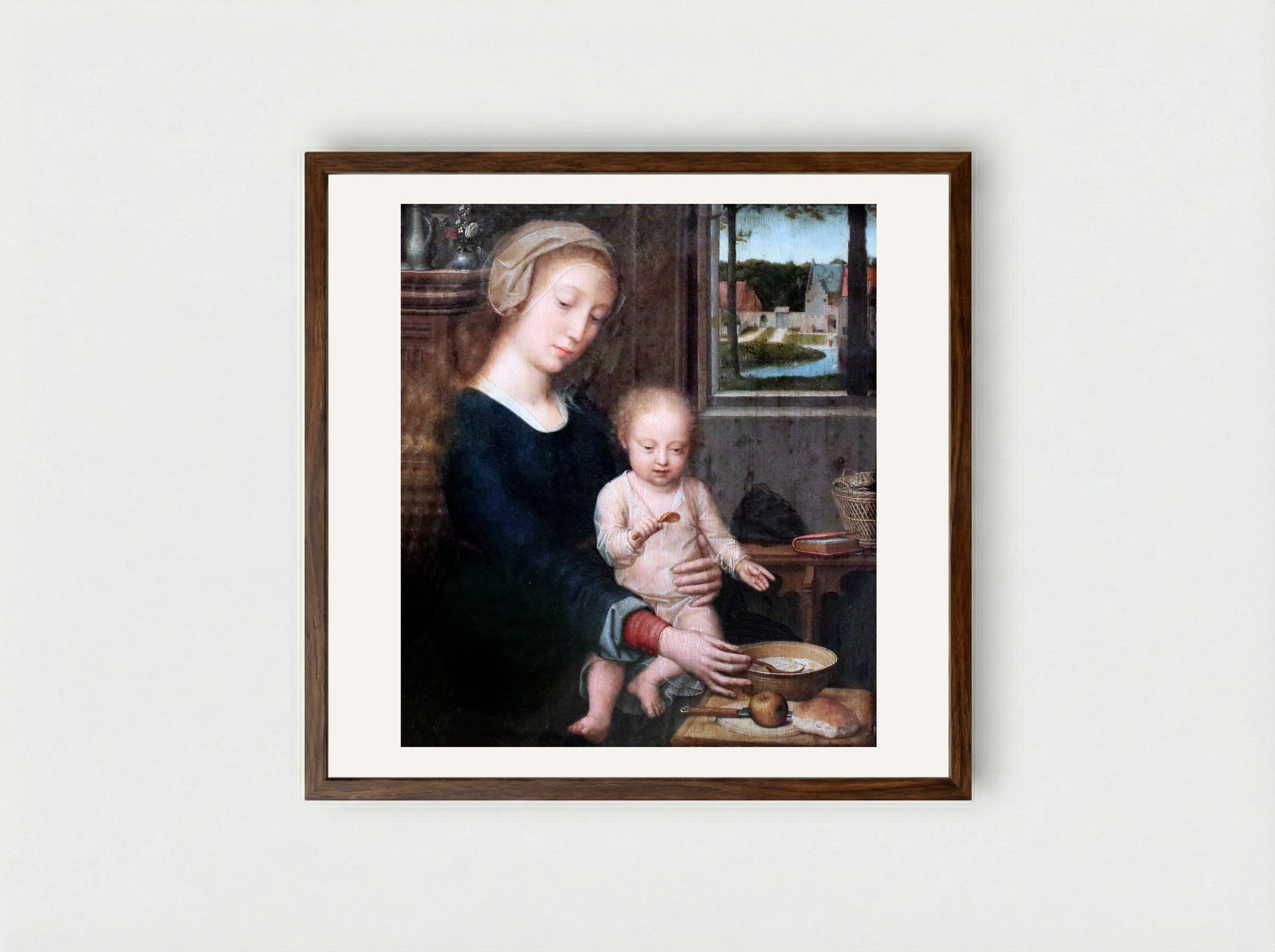 Madonna with the Milk Soup - Gerard David - Framed Print Dark Wood