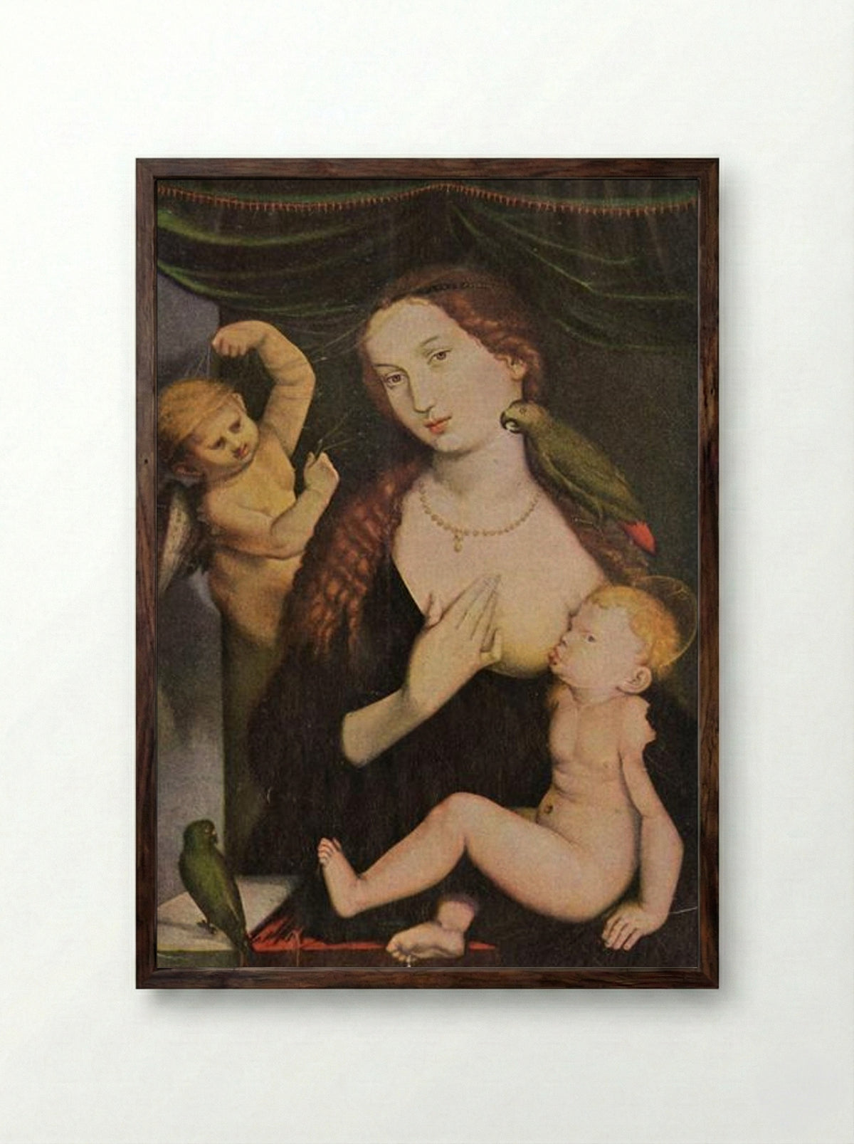 Madonna with the Parrots - Hans Baldung Grien - Framed Print Dark Wood