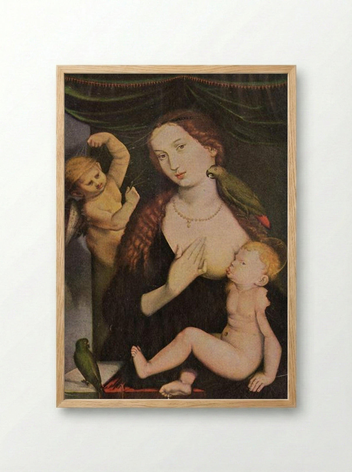 Madonna with the Parrots - Hans Baldung Grien - Framed Print Wood