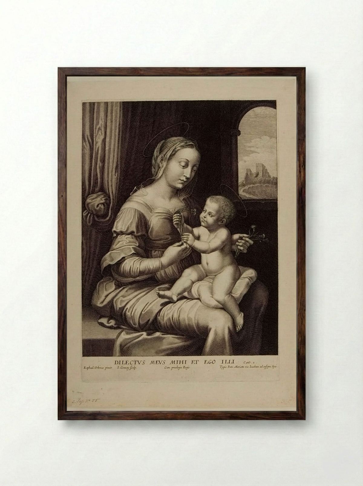 Madonna with the Pink - Jean Couvay - Framed Print Dark Wood