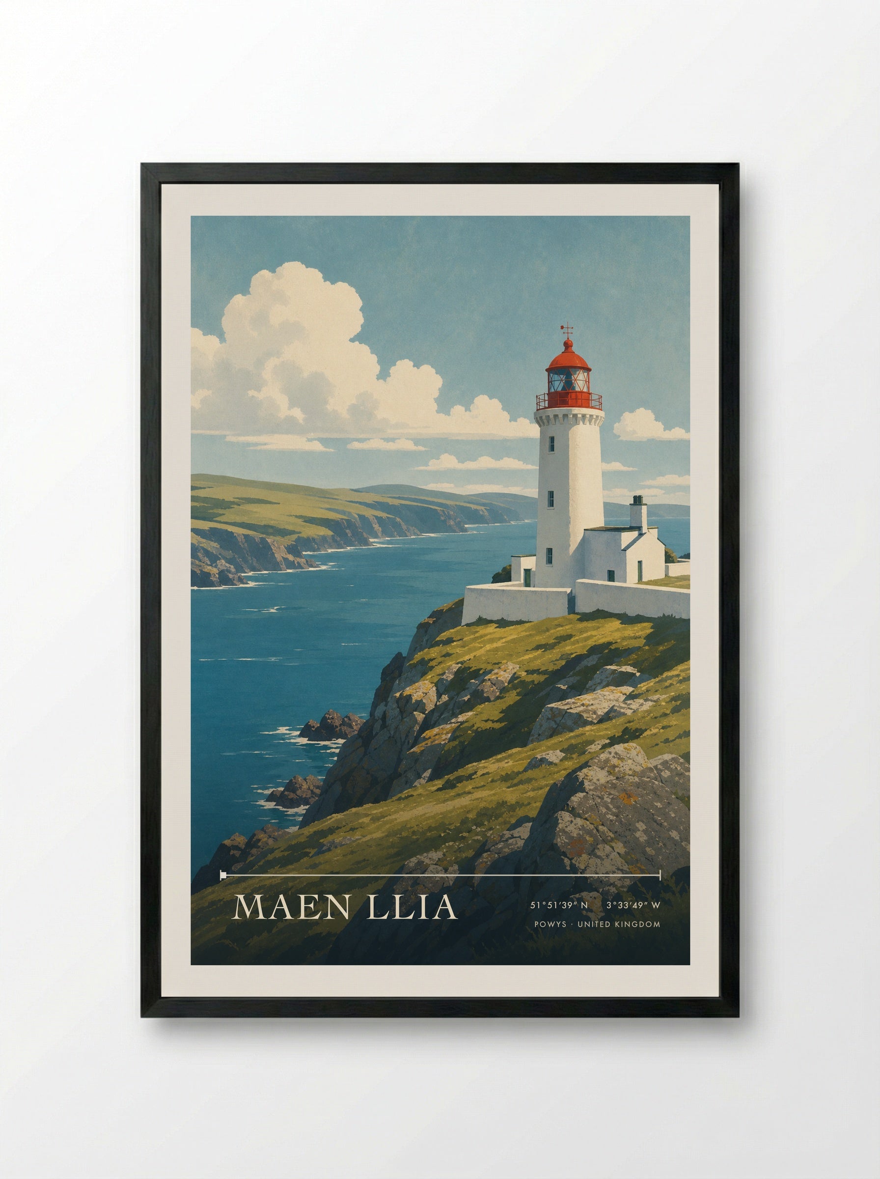 Maen Llia Powys United Kingdom Travel Poster - Framed Print Black
