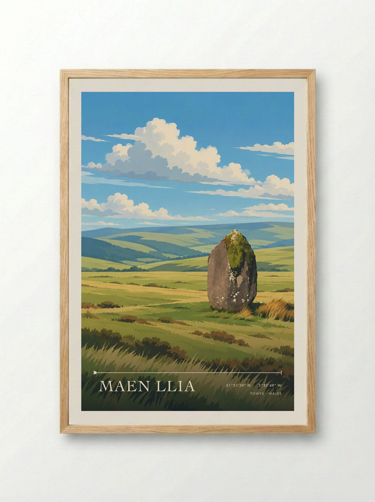 Maen Llia, Powys | Travel Poster - Framed Print Wood