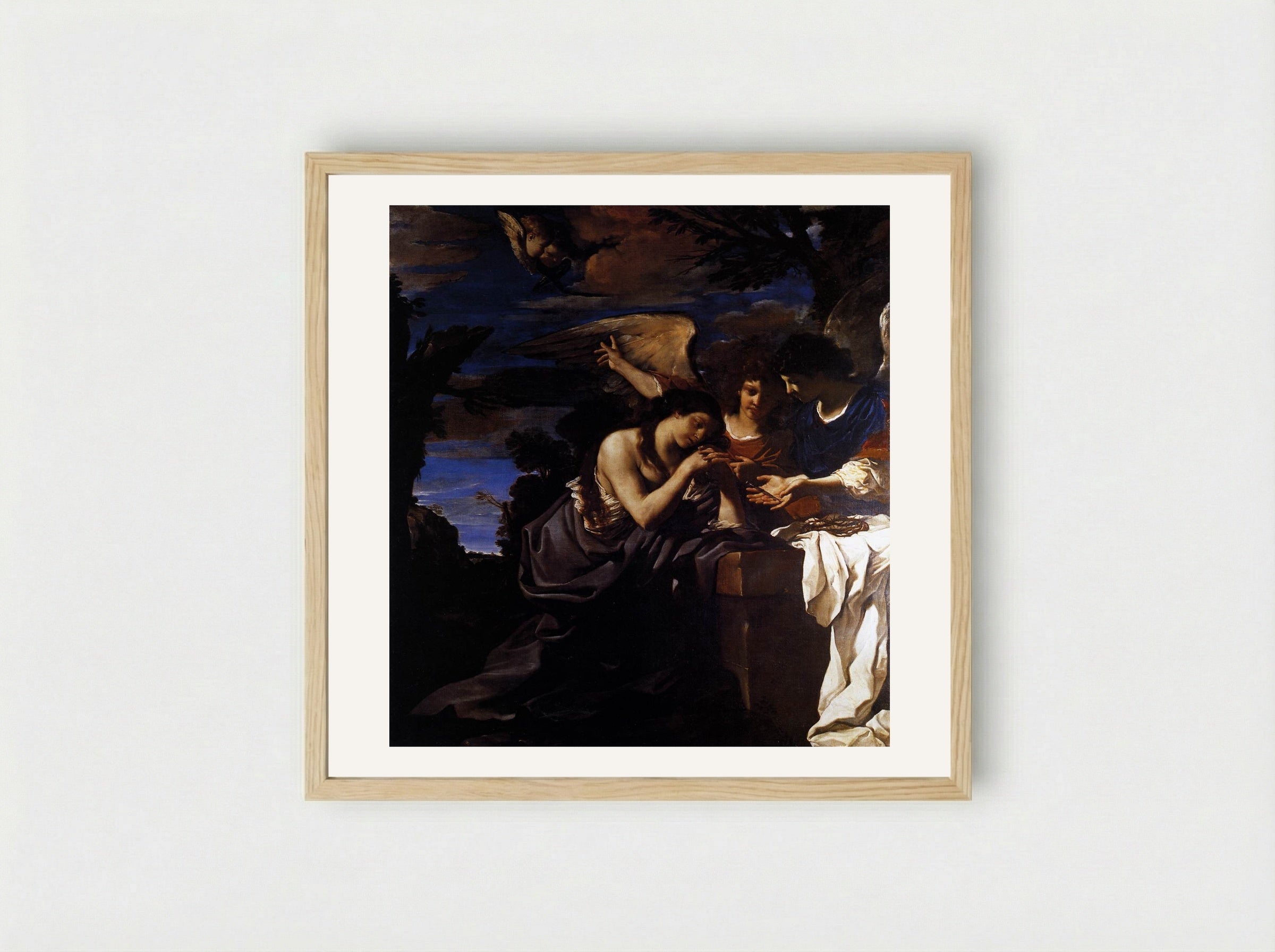 Magdalen and Two Angels - Guercino - Framed Print Wood