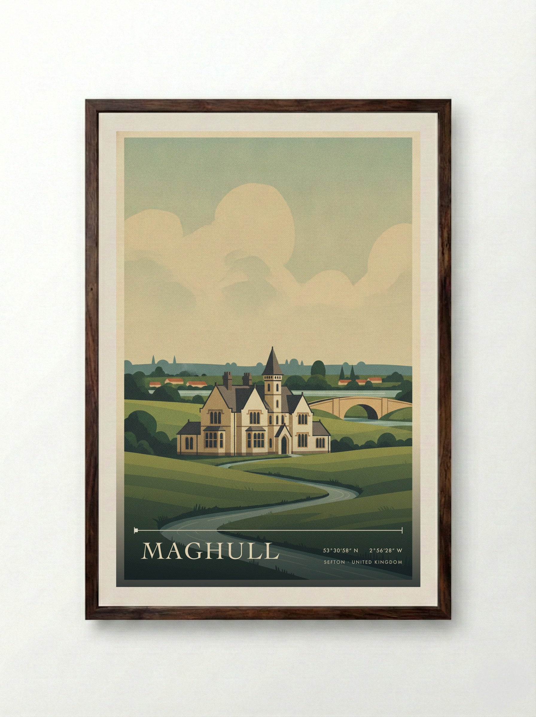 Maghull Sefton United Kingdom Travel Poster - Framed Print Dark Wood