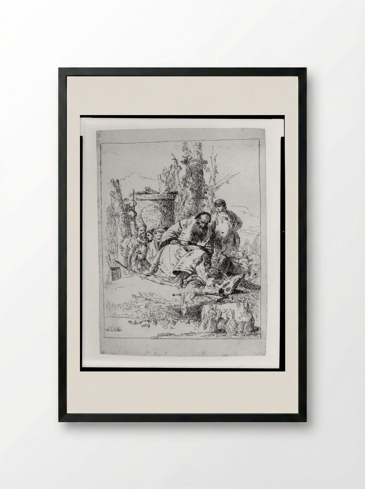 Magician Seated, Contemplating Skulls - Giovanni Battista Tiepolo - Framed Print Black