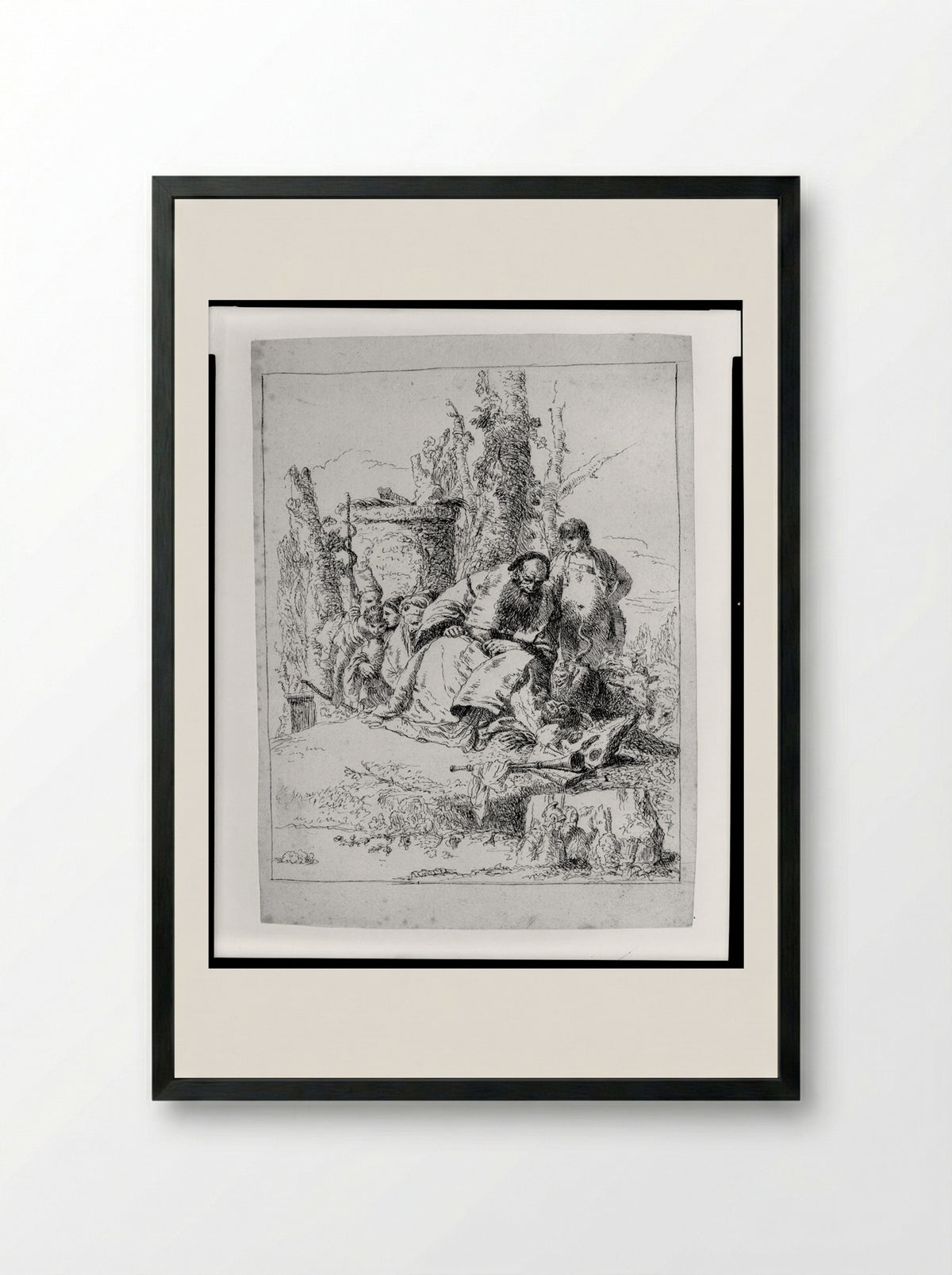 Magician Seated, Contemplating Skulls - Giovanni Battista Tiepolo - Framed Print Black