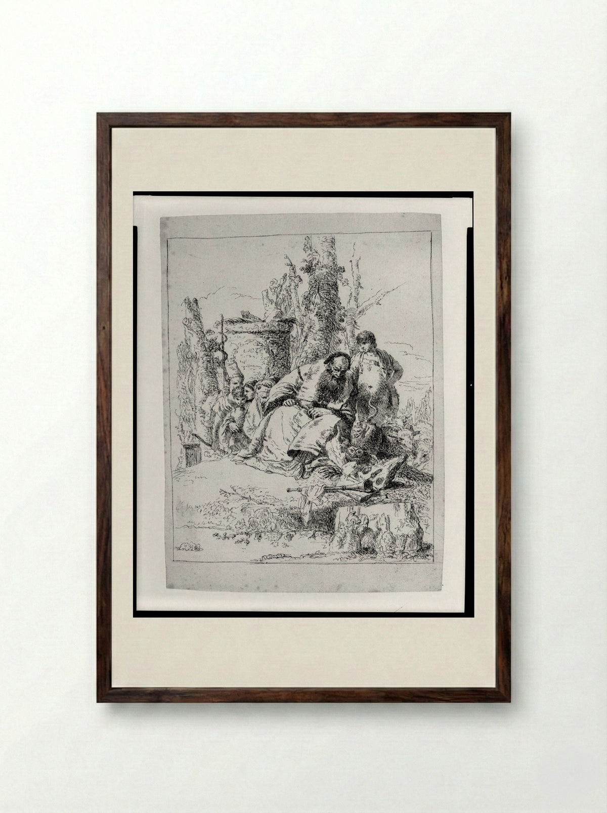 Magician Seated, Contemplating Skulls - Giovanni Battista Tiepolo - Framed Print Dark Wood