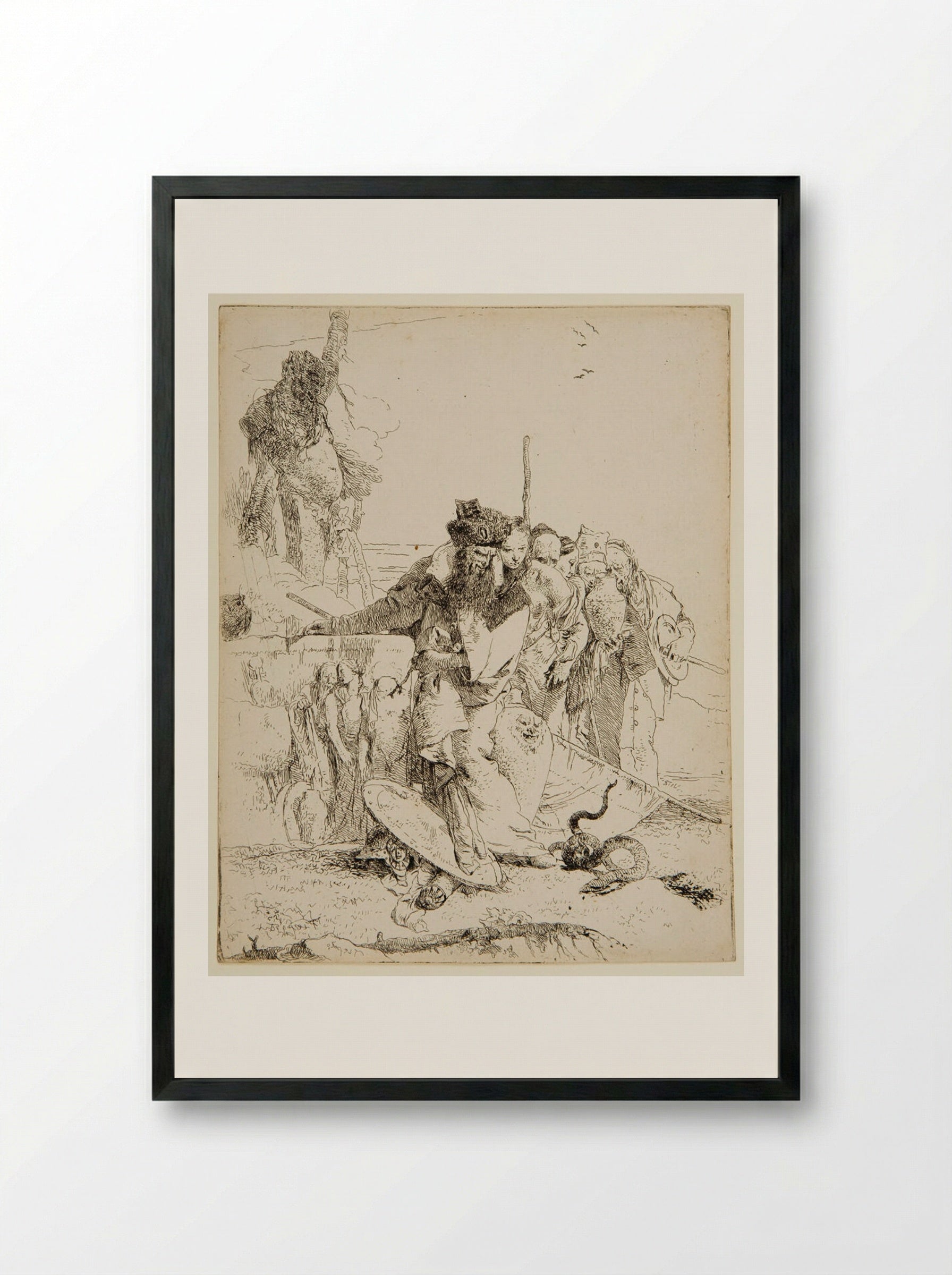 Magician and a Serpent - Giovanni Battista Tiepolo - Framed Print Black