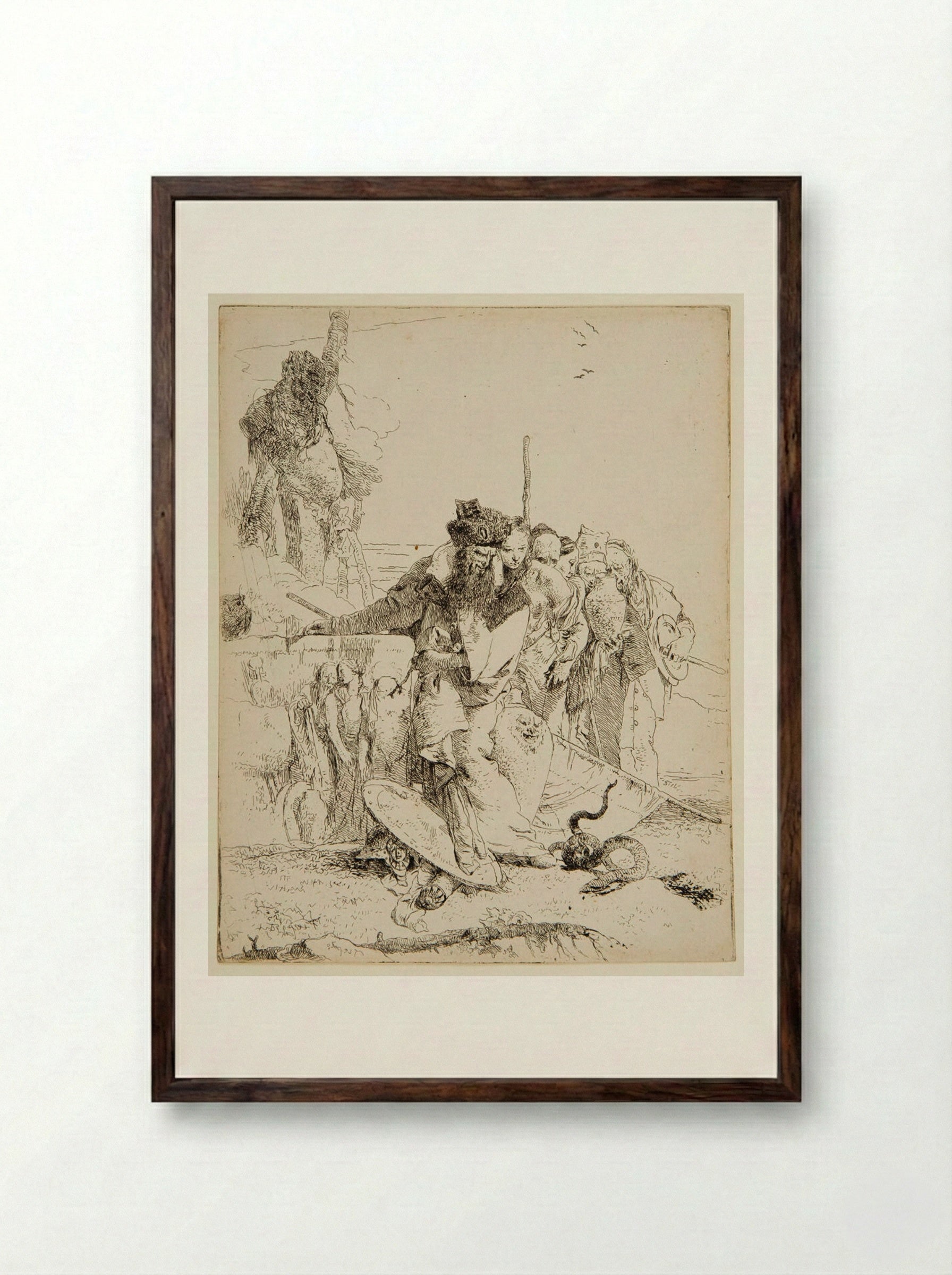 Magician and a Serpent - Giovanni Battista Tiepolo - Framed Print Dark Wood